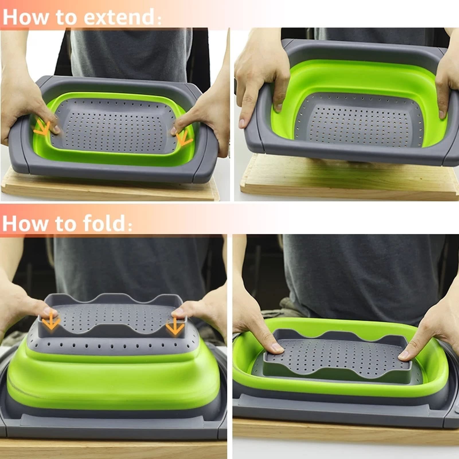 Lightweight Portable Silicone Foldable Fruit & Vegetable Wash Strainer Basket - High Temperature Resistant, Green Collapsible Drain Basket for Kitchen, Camping & Travel