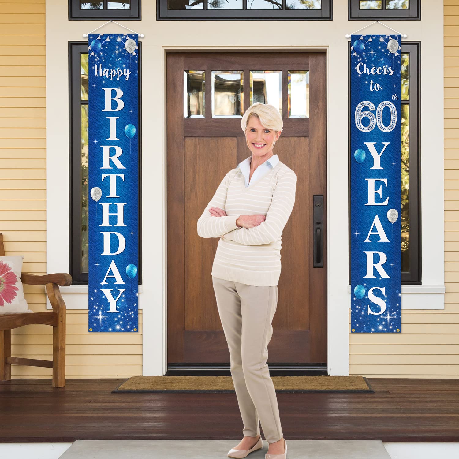 Happy 60th Birthday Yard Sign & Door Banner - Cheers to 60 Years Party Decorations for Men & Women - Blue - Perfect for Outdoor Celebrations, Milestone Birthdays & Surprise Parties