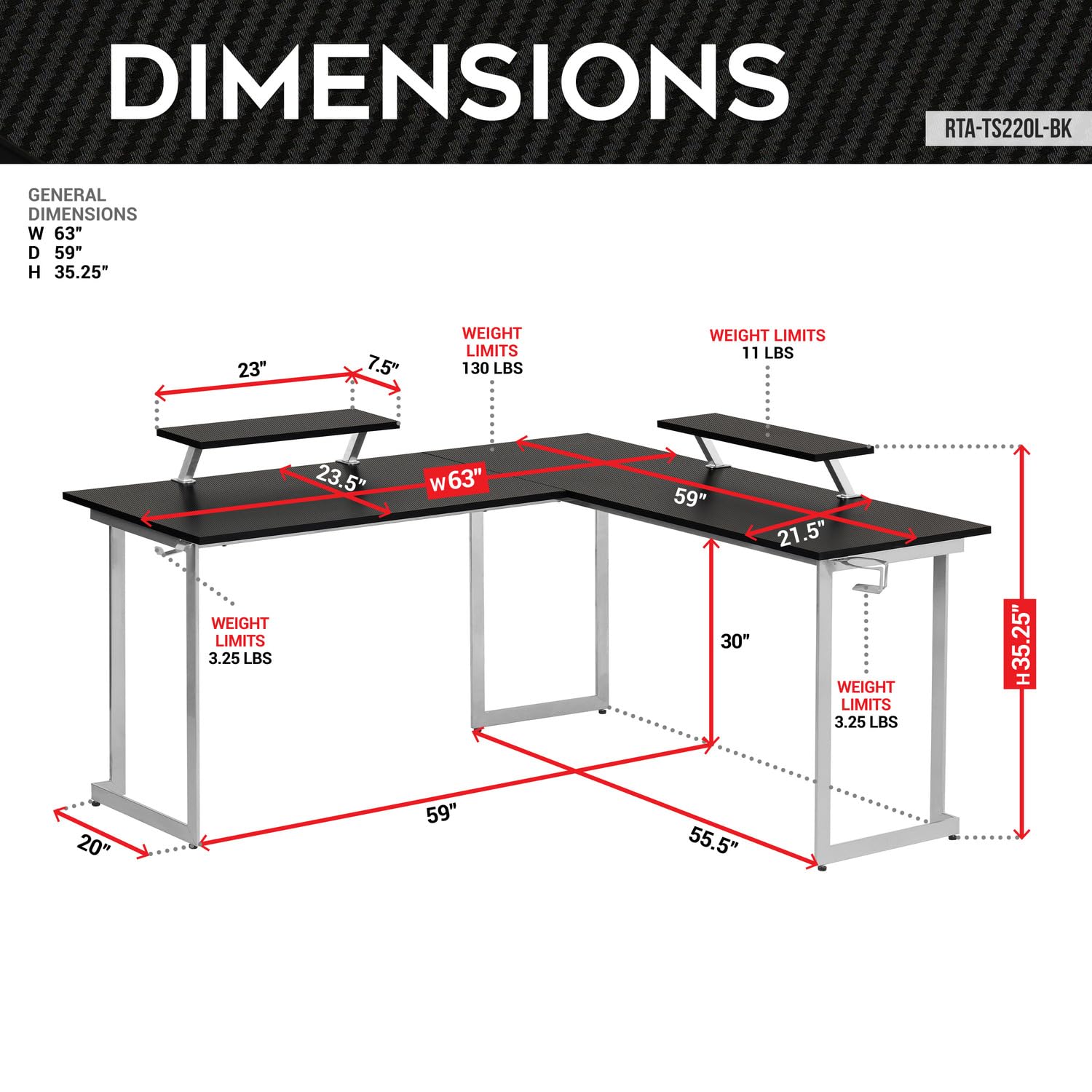 Warrior L-Shaped Gaming Desk - Black MDF Top & Steel Frame for Home Office