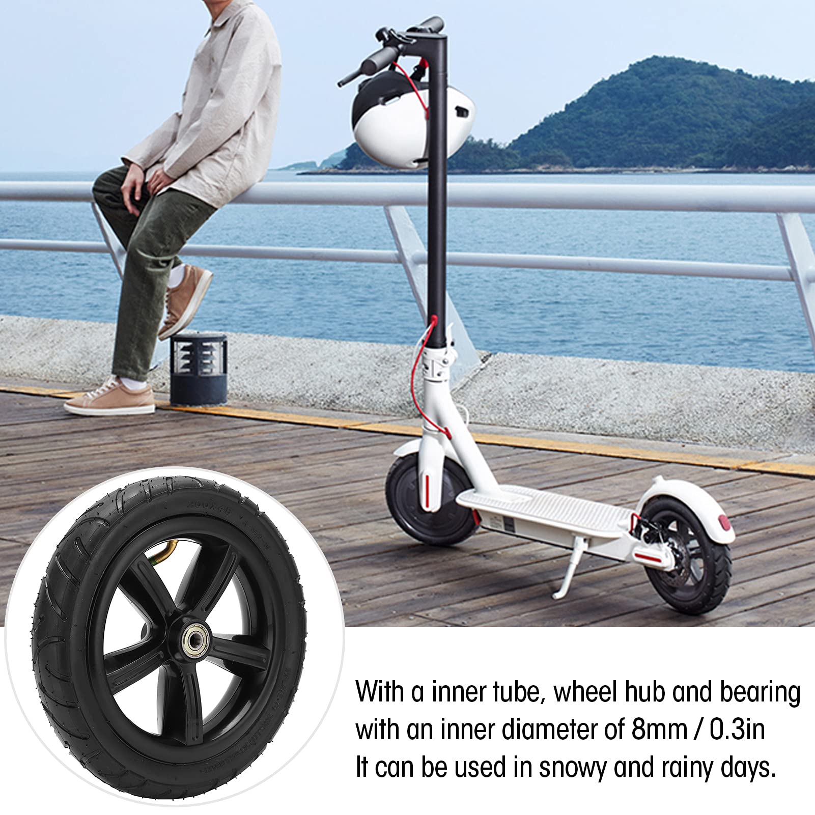 8 Inch Electric Scooter Tires and Tubes Set - 200x45 Universal Rubber Tires with Inner Tubes for Enhanced Shock Absorption, Anti-Slip & Wear Resistance - Perfect for Commuting, Urban Travel & Off-Road Adventures