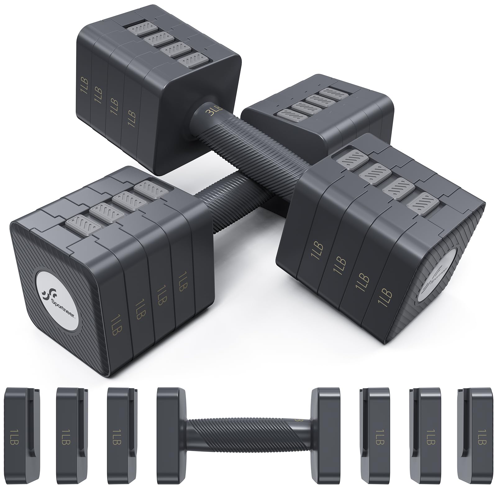 **Sportneer 5-in-1 Adjustable Dumbbells Set (10 LB, Pair) – Quick-Change Free Weights for Home Gym, Strength Training – Ideal for Men & Women – Perfect for HIIT, Yoga, and Full-Body Workouts**