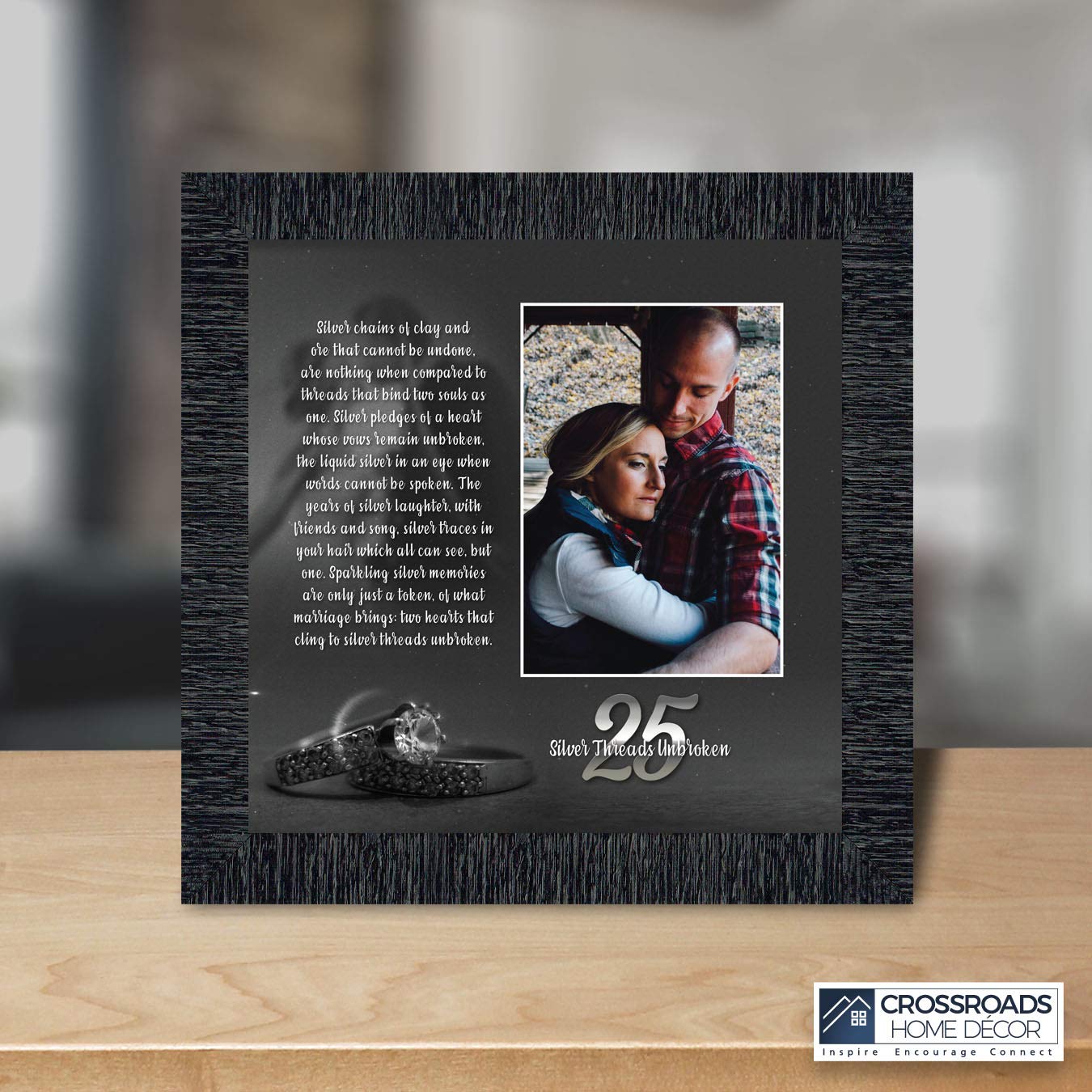 Crossroads Home Décor 25th Anniversary Picture Frame - Elegant Silver Wedding Anniversary Gift for Couples - Perfect for 25th Wedding Anniversary Decorations, Home Display & Special Occasion Gifts - 6303CH