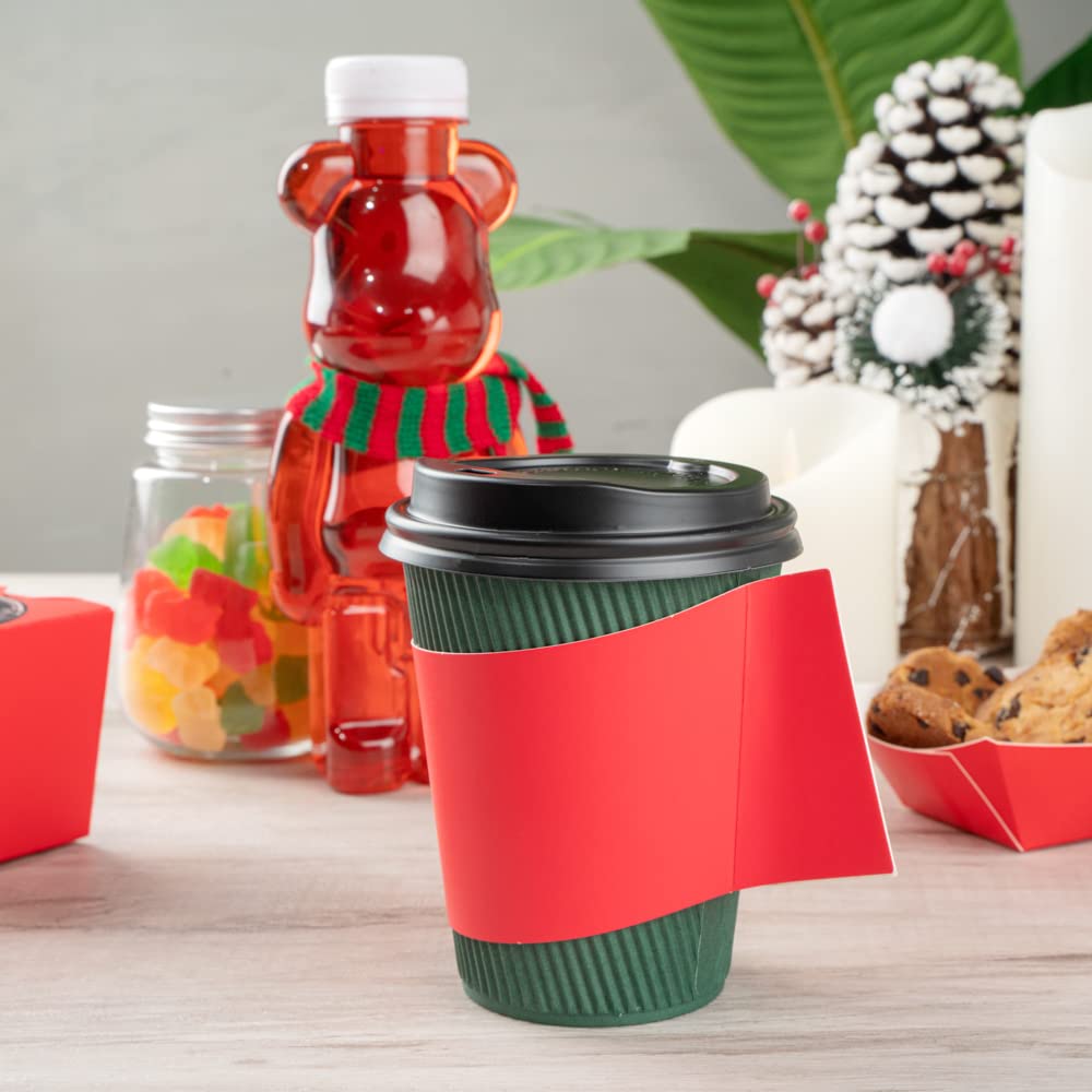 Restpresso Hot Coffee Sleeves with Handle - 1000 Disposable Cup Sleeves for 12, 16 & 20 oz Cups | Red Paper Cup Jackets for Coffee Shops, Cafes & Takeout (Cups Sold Separately) - Perfect for Baristas, Coffee Shops & Office Break Rooms
