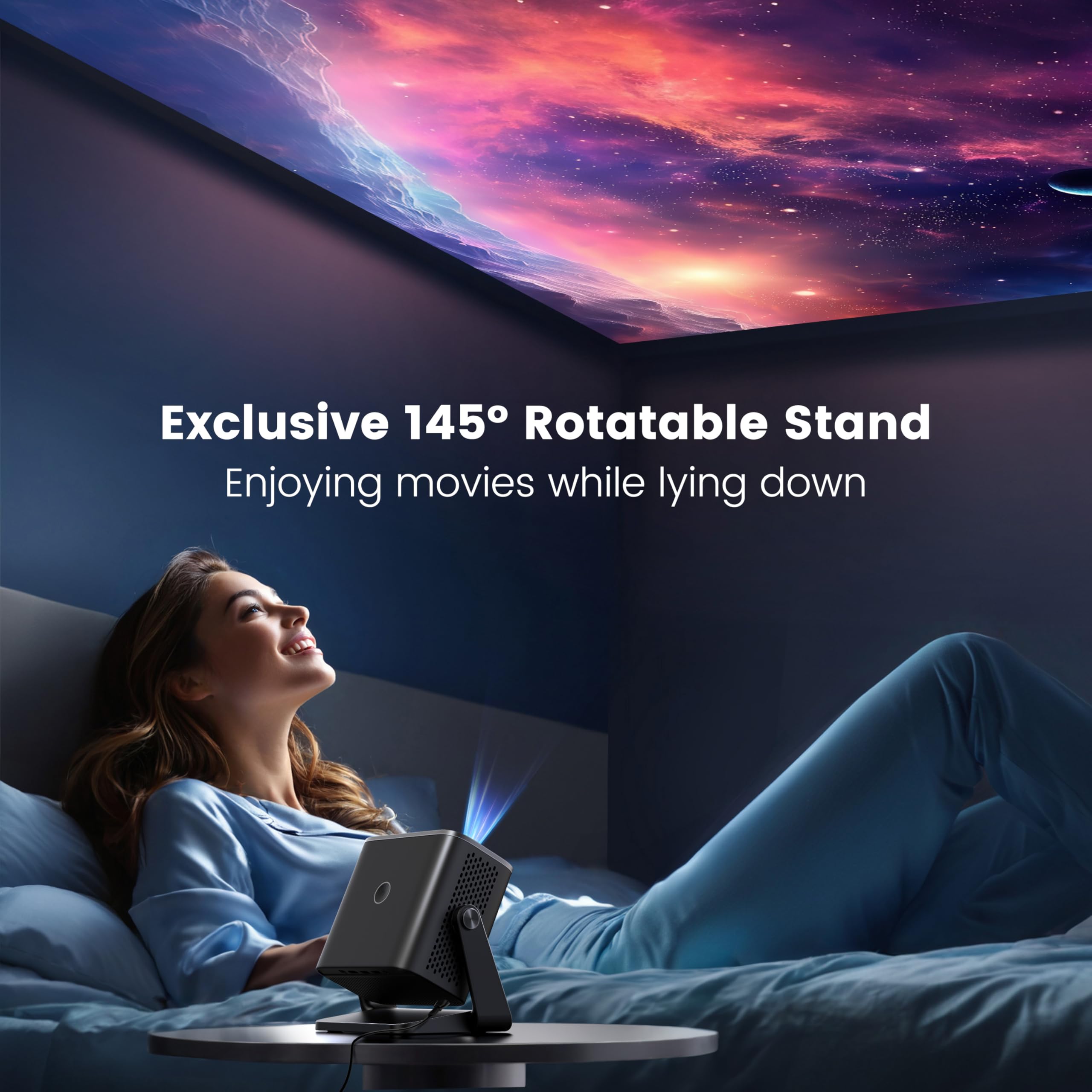 PUTRIMS S28 Mini Projector 1080P HD with Auto Keystone & Electric Focus, WiFi Bluetooth Portable Movie Projector, 145° Adjustable Stand, 50% Zoom for Home Theater, Outdoor Movies, Gaming (PS5/Xbox), Phone & TV Stick Compatibility, Up to 200
