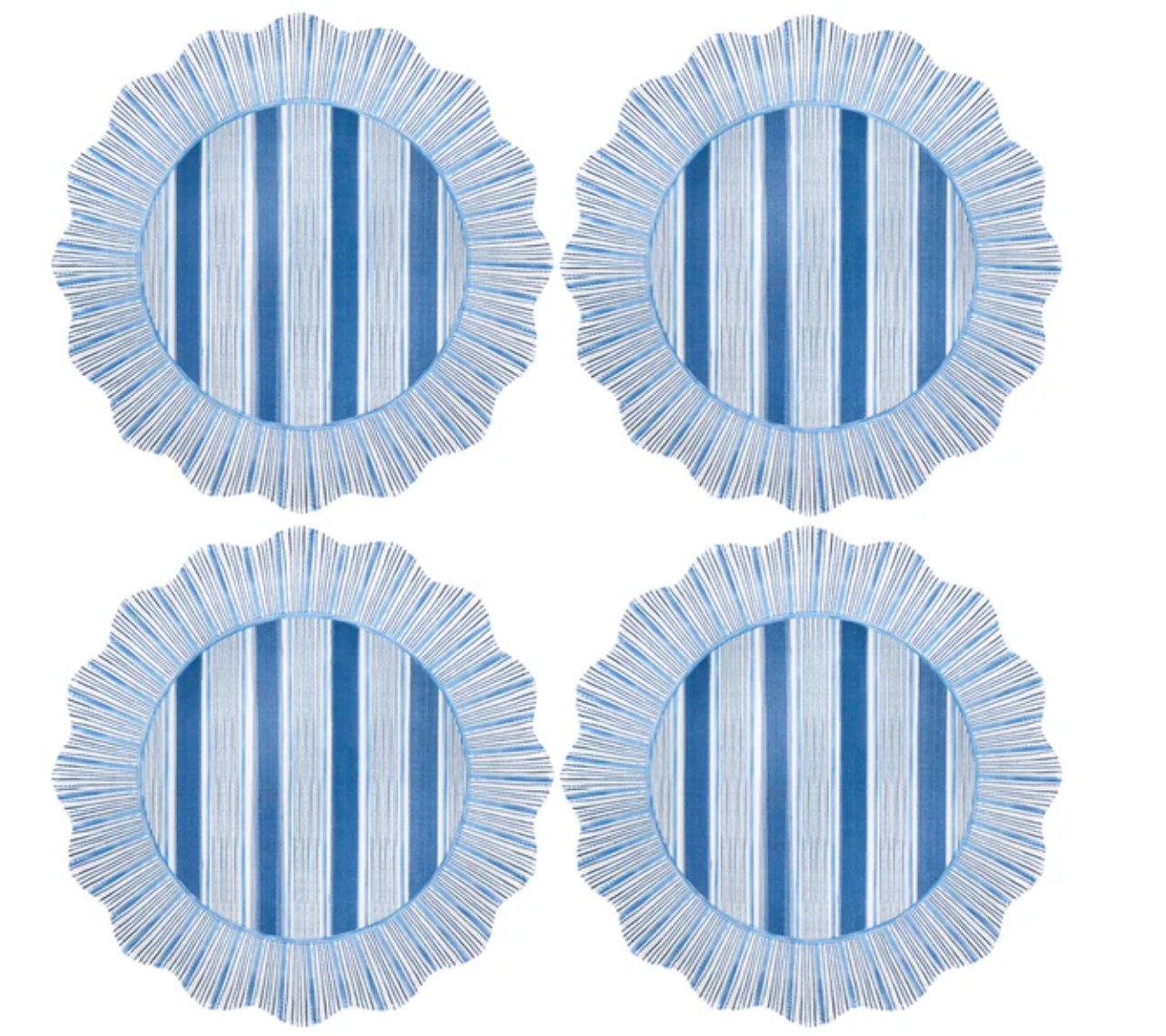 Juliska Cabana Stripe Melamine Dinner Plates - Set of 4, Ocean Blue - Shatterproof & Lightweight Outdoor Dinnerware for Picnics, Pool Parties & Beach Dining