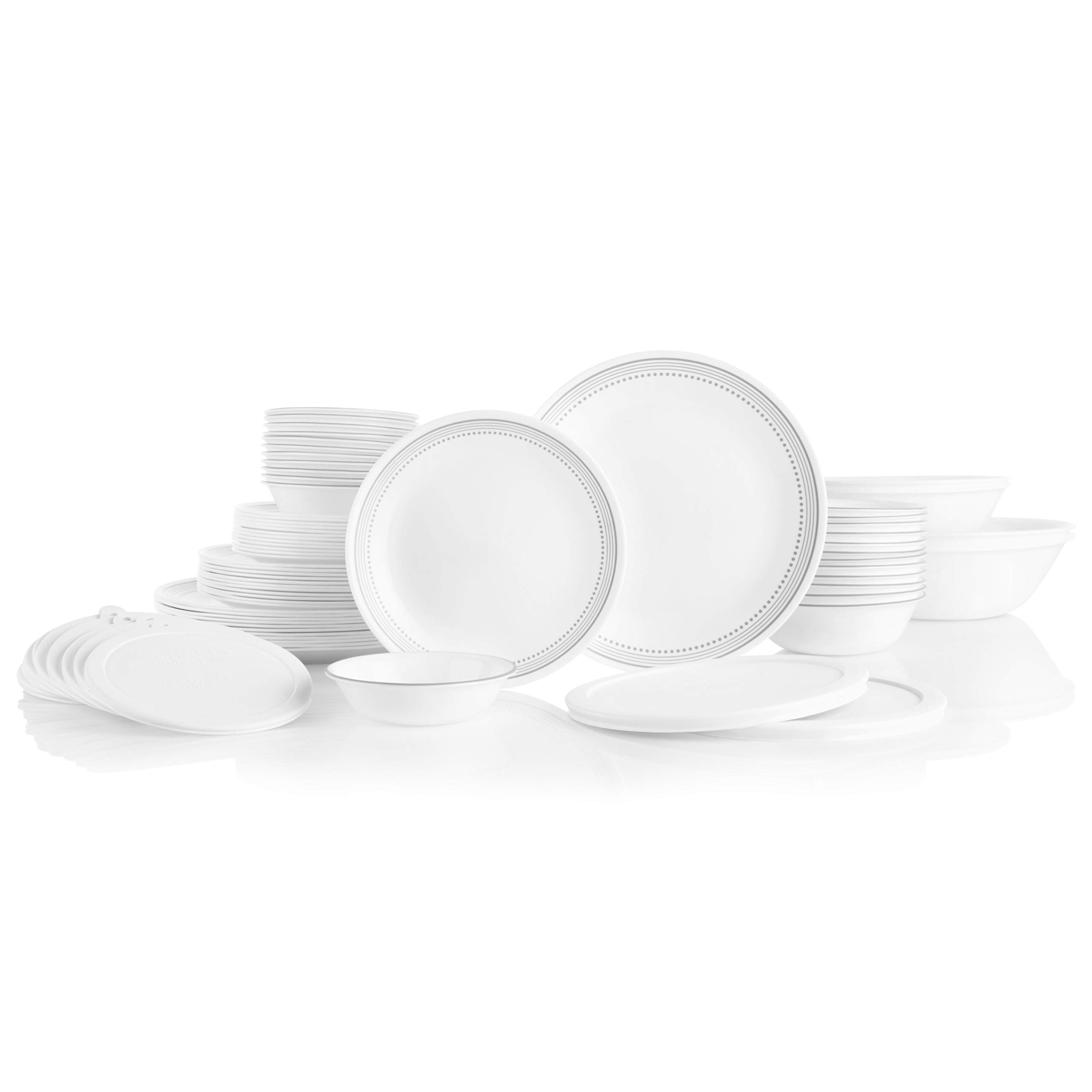 Corelle Vitrelle 78-Piece Dinnerware Set for 12 - Triple Layer Chip Resistant Glass Plates & Bowls - Lightweight Round Dinner Plates & Serving Bowls in Mystic Gray - Perfect for Family Dinners, Entertaining & Everyday Use