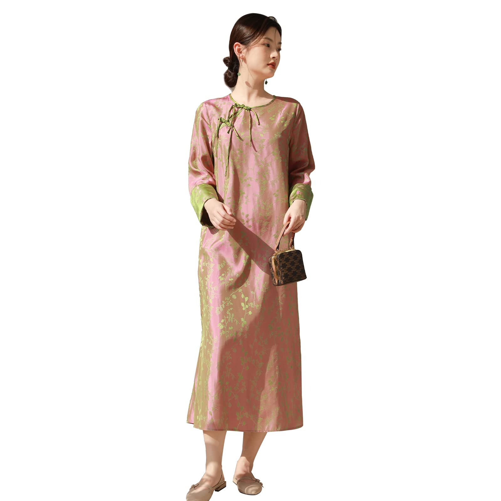 Women's Floral Maxi Spring Dress - Loose Fit Vintage Cheongsam Qipao Dress for Women | Elegant Boho Style for Parties, Weddings & Special Occasions