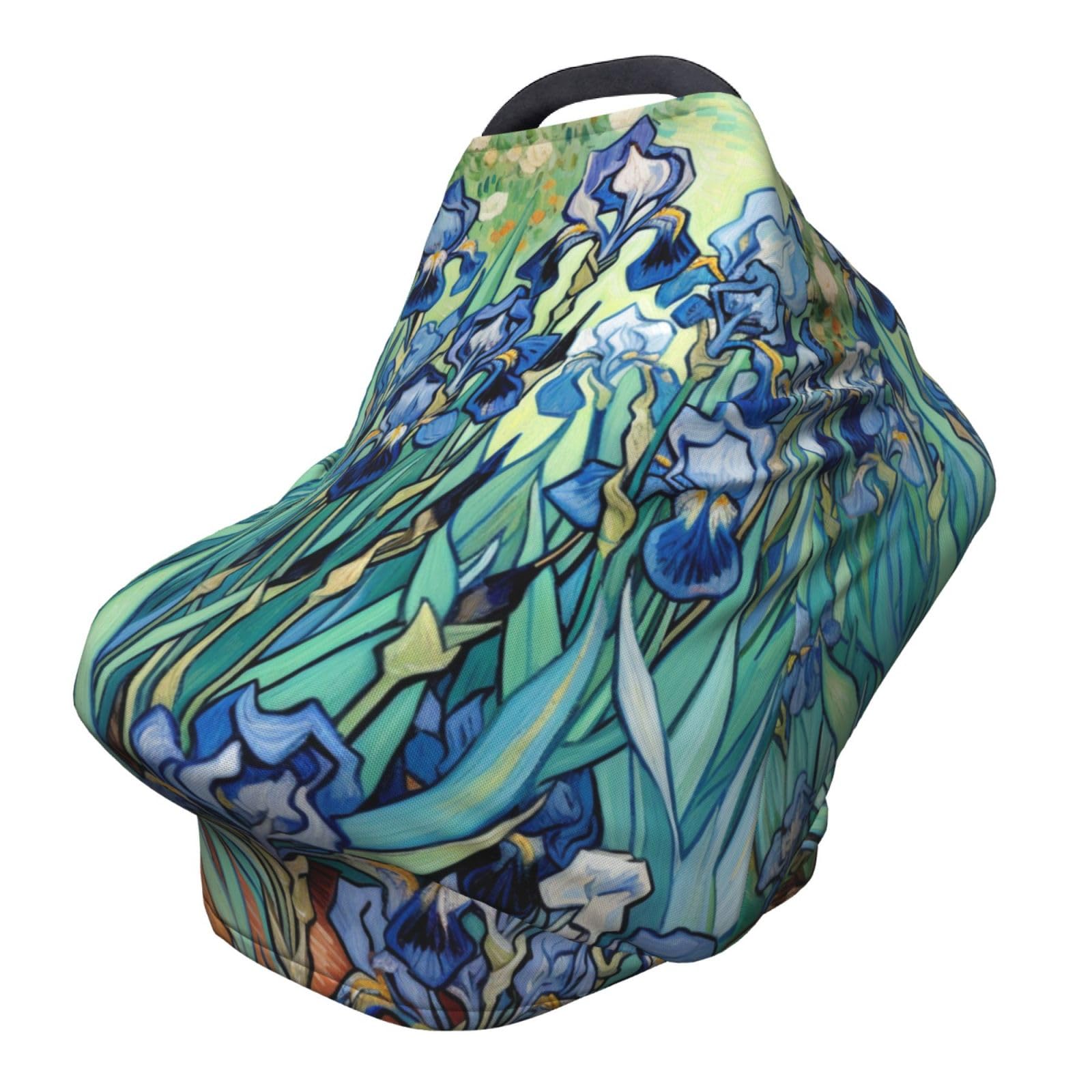 Retro Oil Painting Irises Baby Car Seat Cover - Breathable Stroller Canopy for Boys & Girls, Stretchy Nursing Cover for Moms | Perfect for Travel, Shopping & Breastfeeding in Public