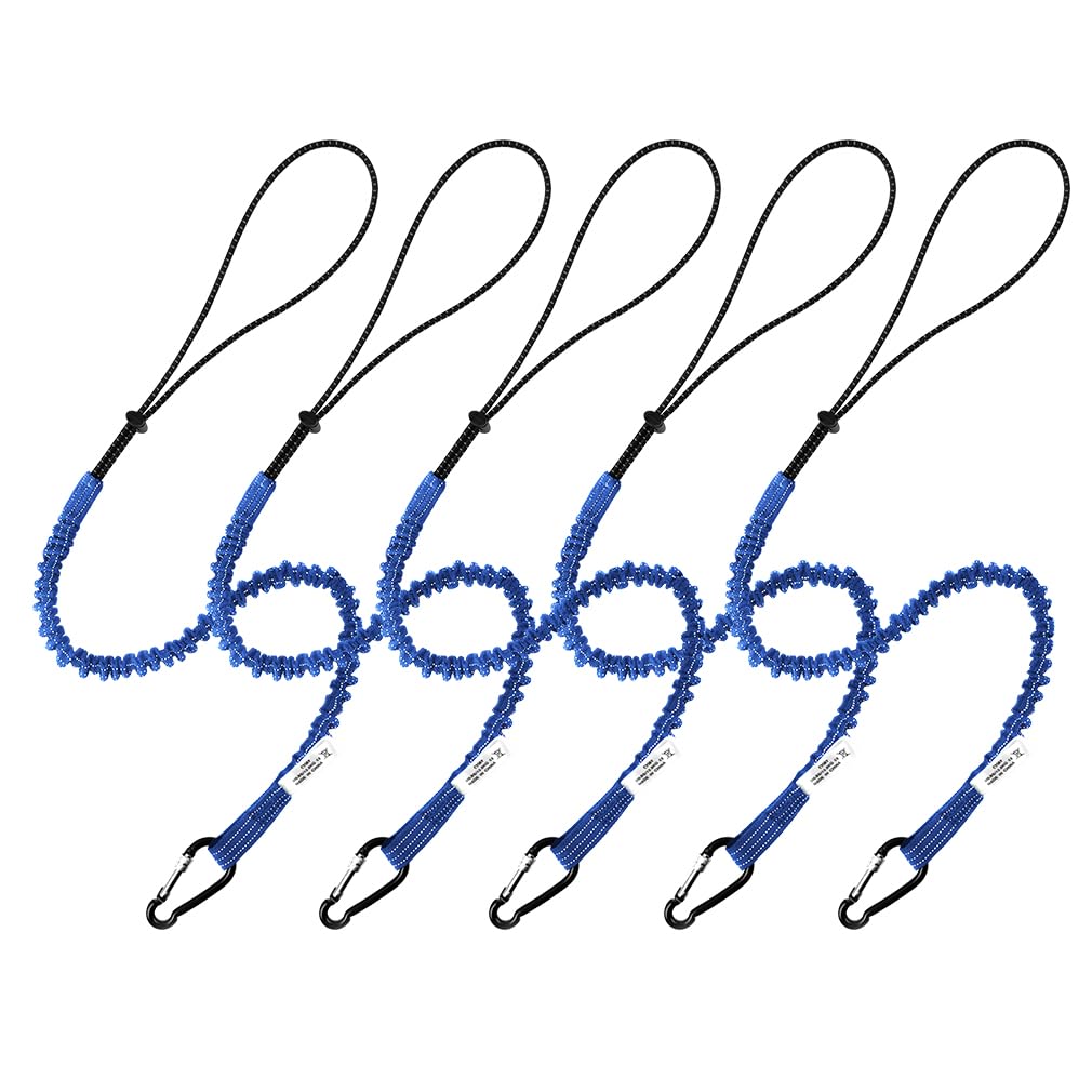 5 Pack Retractable Tool Lanyard with Carabiner - 30lb Weight Limit for Power Tools (Blue) - Secure & Convenient Worksite Safety