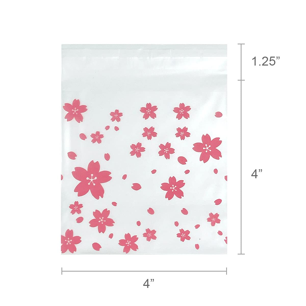 Allydrew 4x4 Inch Clear Self-Adhesive Candy Bags | 200pcs Cherry Blossom Treat Bags for Parties, Weddings & Events | Perfect for Candy, Cookies, Favors & Gift Packaging