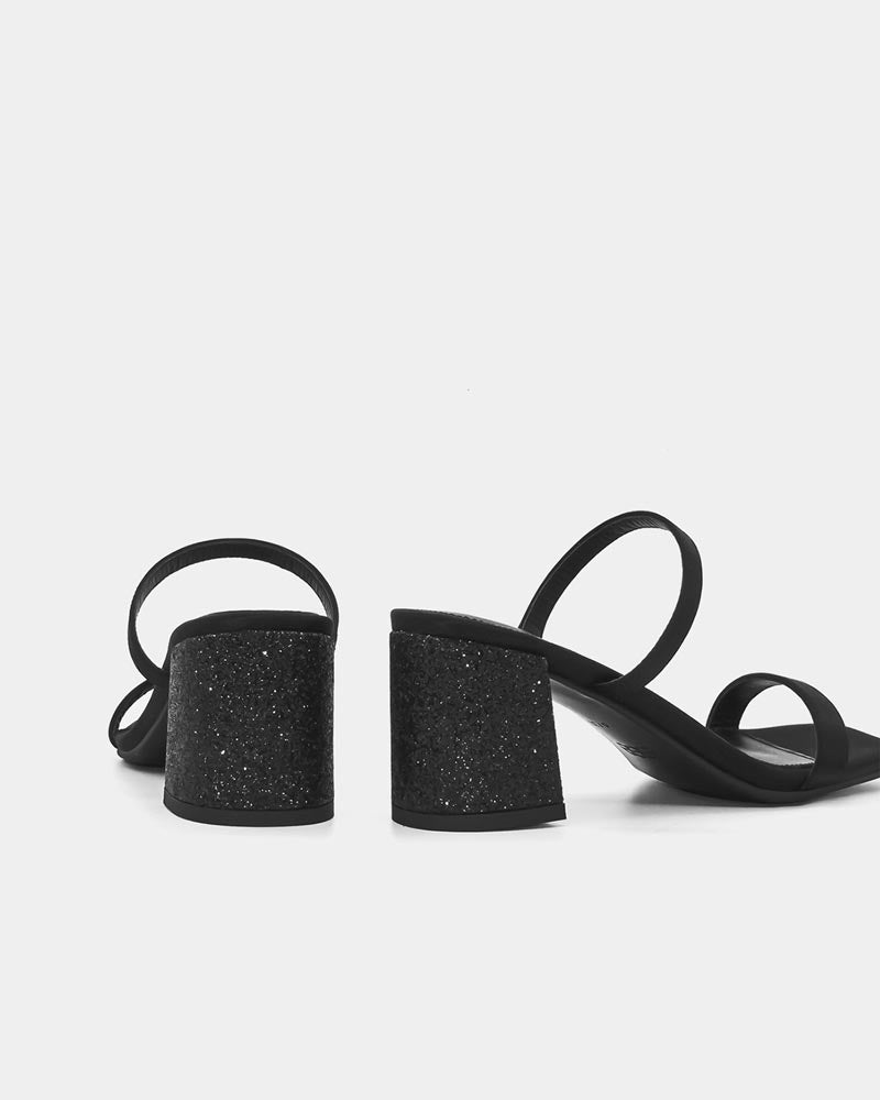 Black Block Heel Slide Sandals for Women - Comfortable Summer Dressy Casual Shoes for Beach, Party & Outdoor Wear