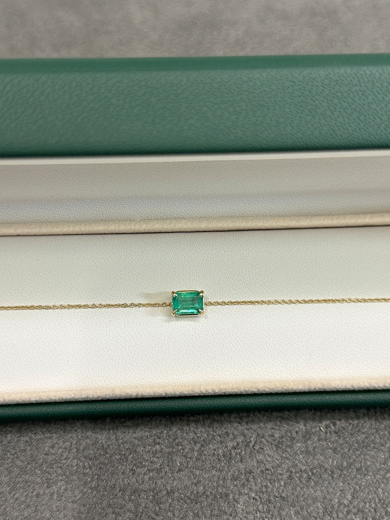 1.0ct 14K Gold Rich Green Natural Emerald Claw Prong Solitaire Bracelet for Women - Elegant Jewelry Gift for Birthday, Anniversary & Special Occasions
