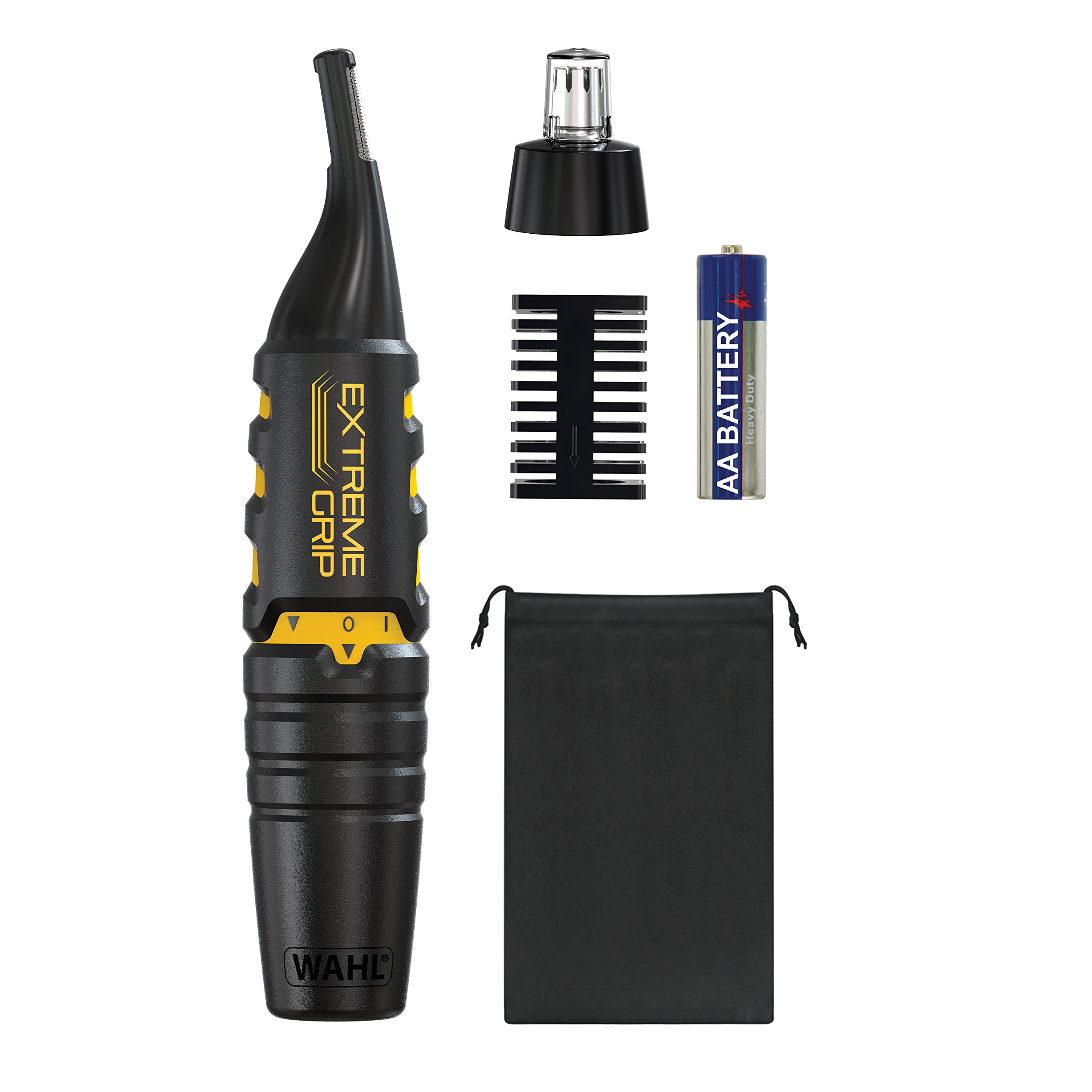 Wahl Extreme Grip Detail Trimmer for Men & Women - Painless Eyebrow, Nose & Ear Hair Trimmer with Washable Heads - Cordless 2-in-1 Battery Operated Personal Grooming Kit for Home & Travel Use