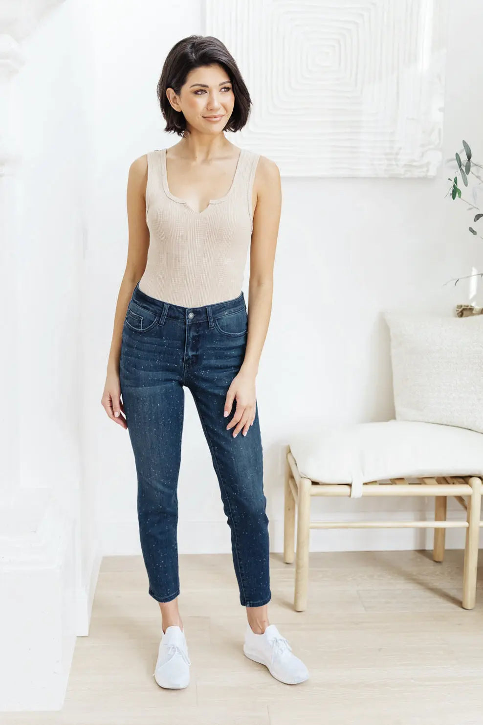 Mid Rise Relaxed Fit Mineral Wash Jeans for Women - Soft Comfort Stretch Denim Pants - Casual Everyday Wear for Work, Travel & Weekend Outfits