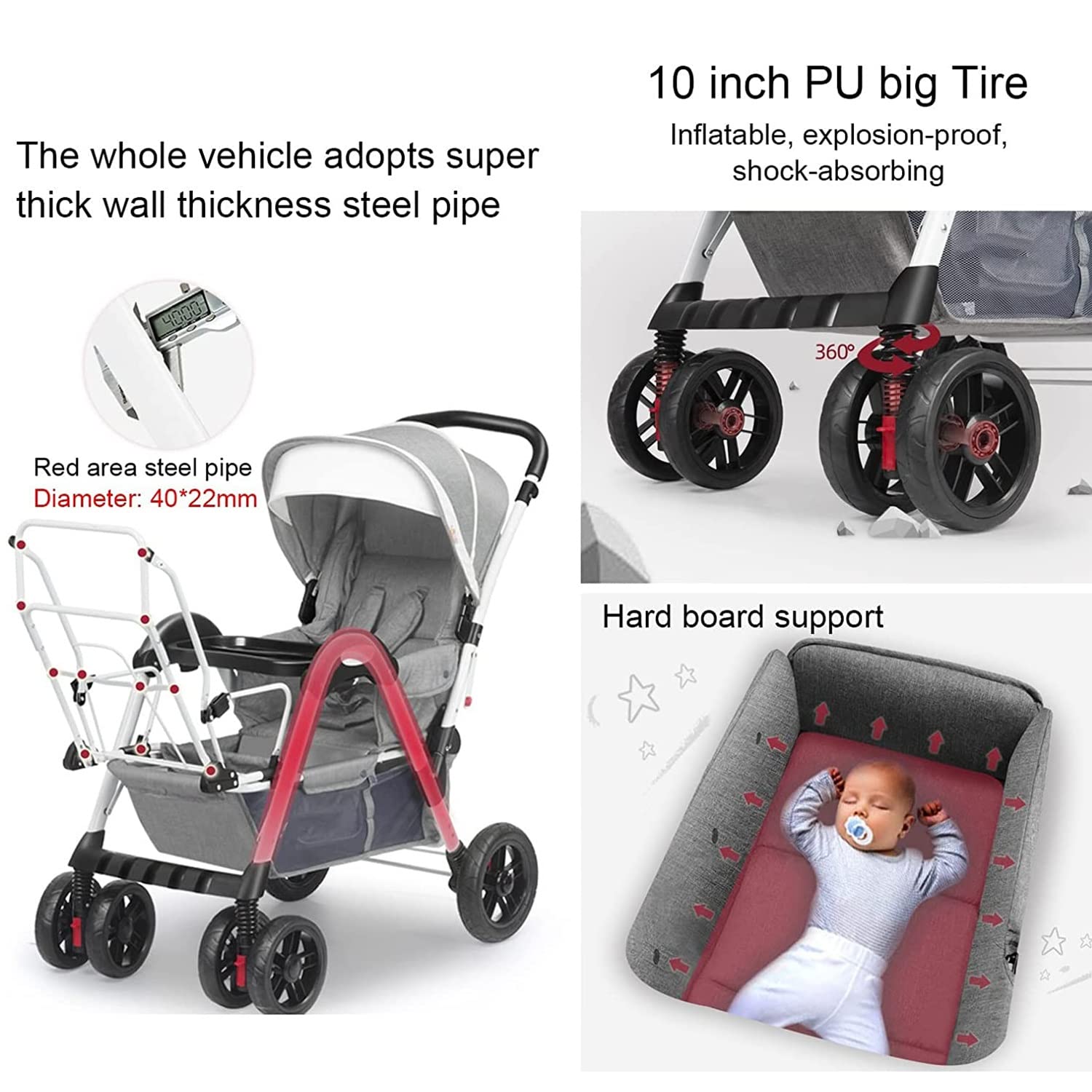 Lightweight Aluminum Frame Tandem Double Stroller for Infant & Toddler - Side by Side Twin Stroller with Storage Basket, High Landscape Design (Gray) | Perfect for Park Walks, Shopping Trips & Family Outings with Twins