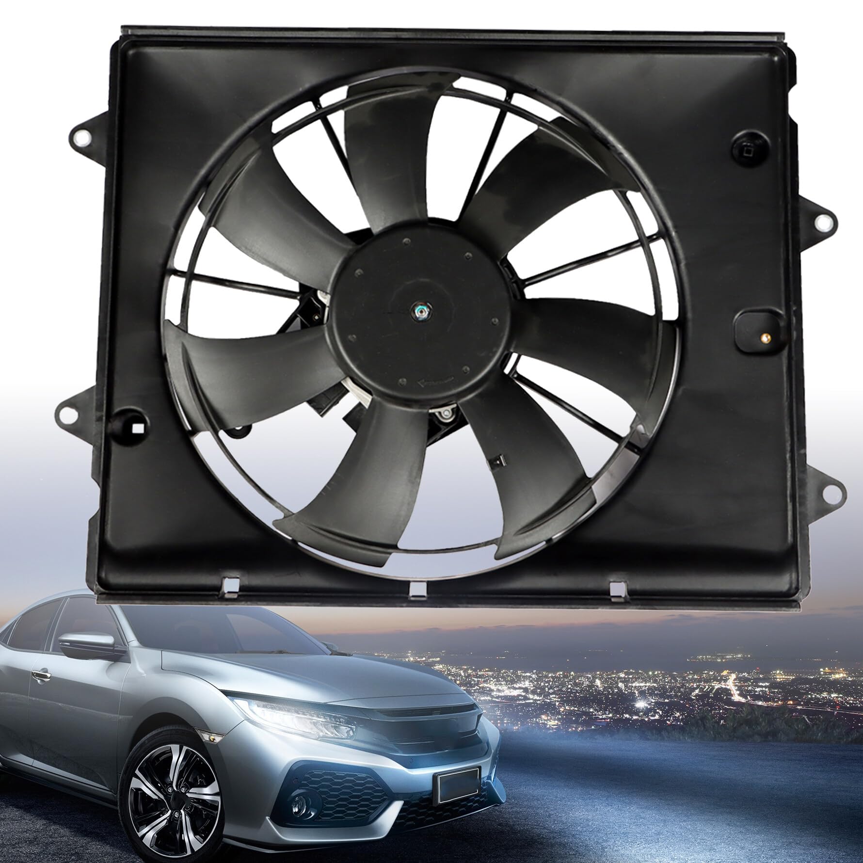 2016-2021 Honda Civic DX/LX/SE/EX/Sport Engine Radiator Condenser Cooling Fan Assembly - HO3115174 190155BAA01 Replacement Part - 12V Black - Perfect for Engine Overheating Prevention & Summer Driving