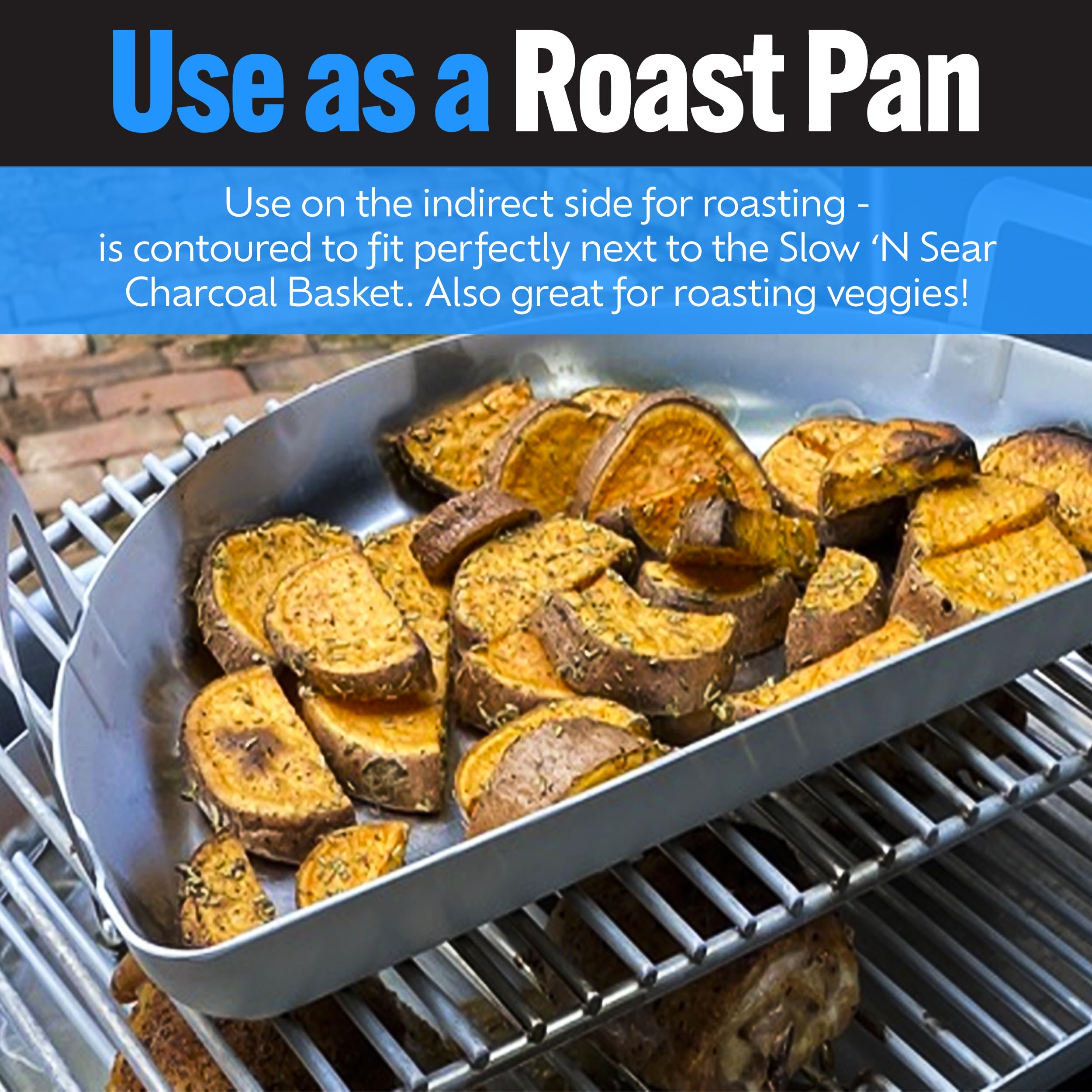 SnS Grills Drip 'N Griddle Pan - 3-in-1 Stainless Steel BBQ Grill Accessory for Searing, Dripping & Griddling | Fits 22