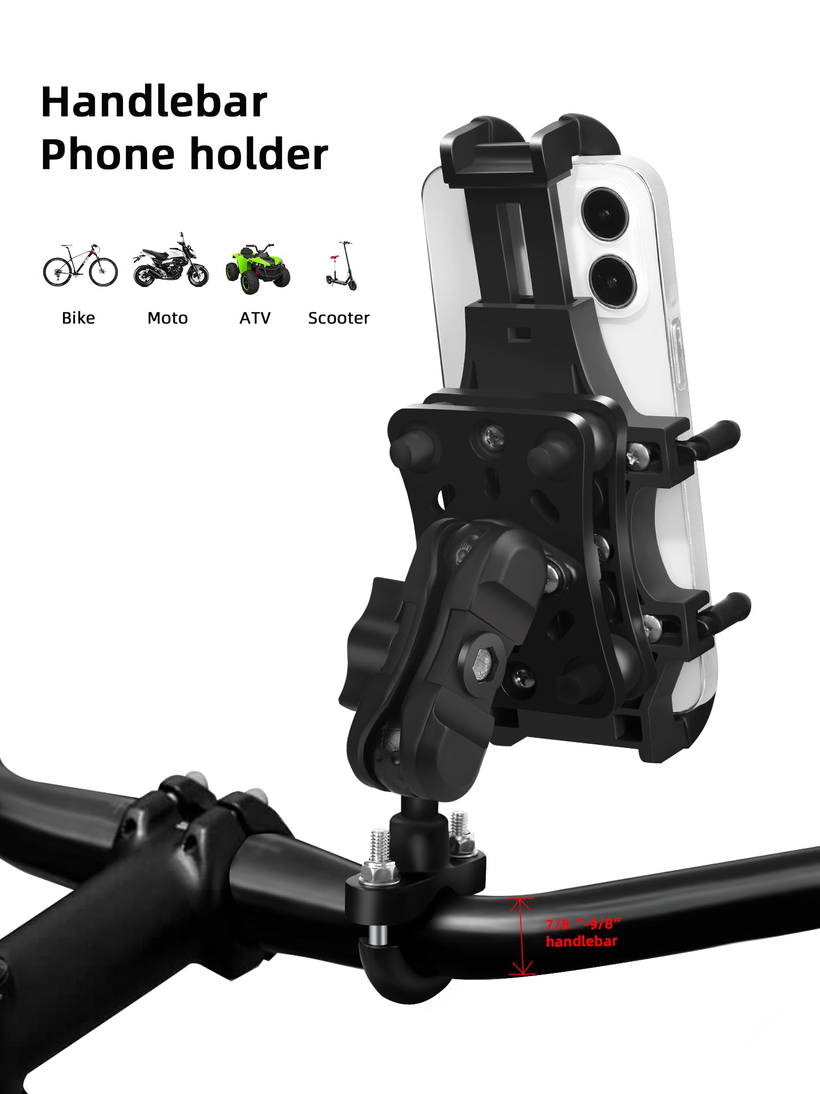 Motorcycle Phone Mount with Vibration Dampener - Universal Bike Phone Holder for 4.7