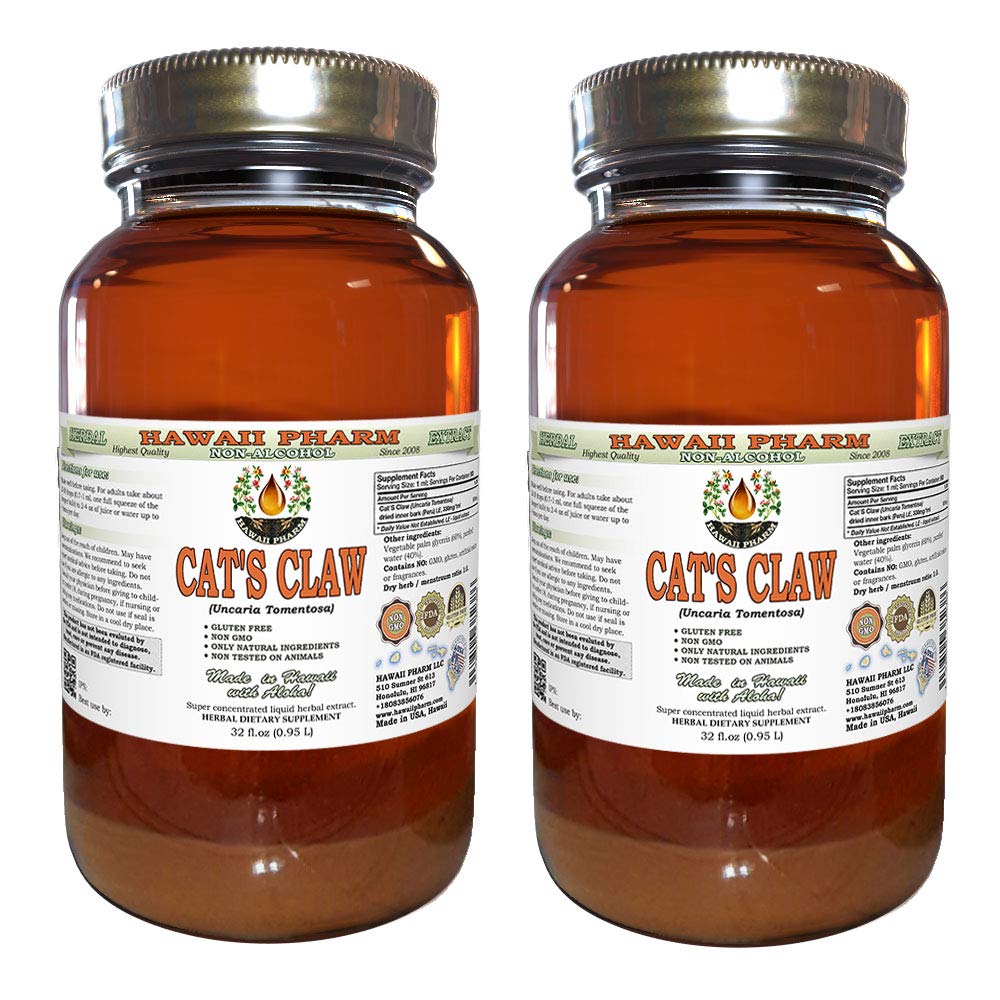 Alcohol-Free Cat's Claw Liquid Extract (Uncaria Tomentosa) | 2x32 oz Herbal Glycerite Supplement | Immune Support & Wellness | Perfect for Daily Tonic or Tea Blending