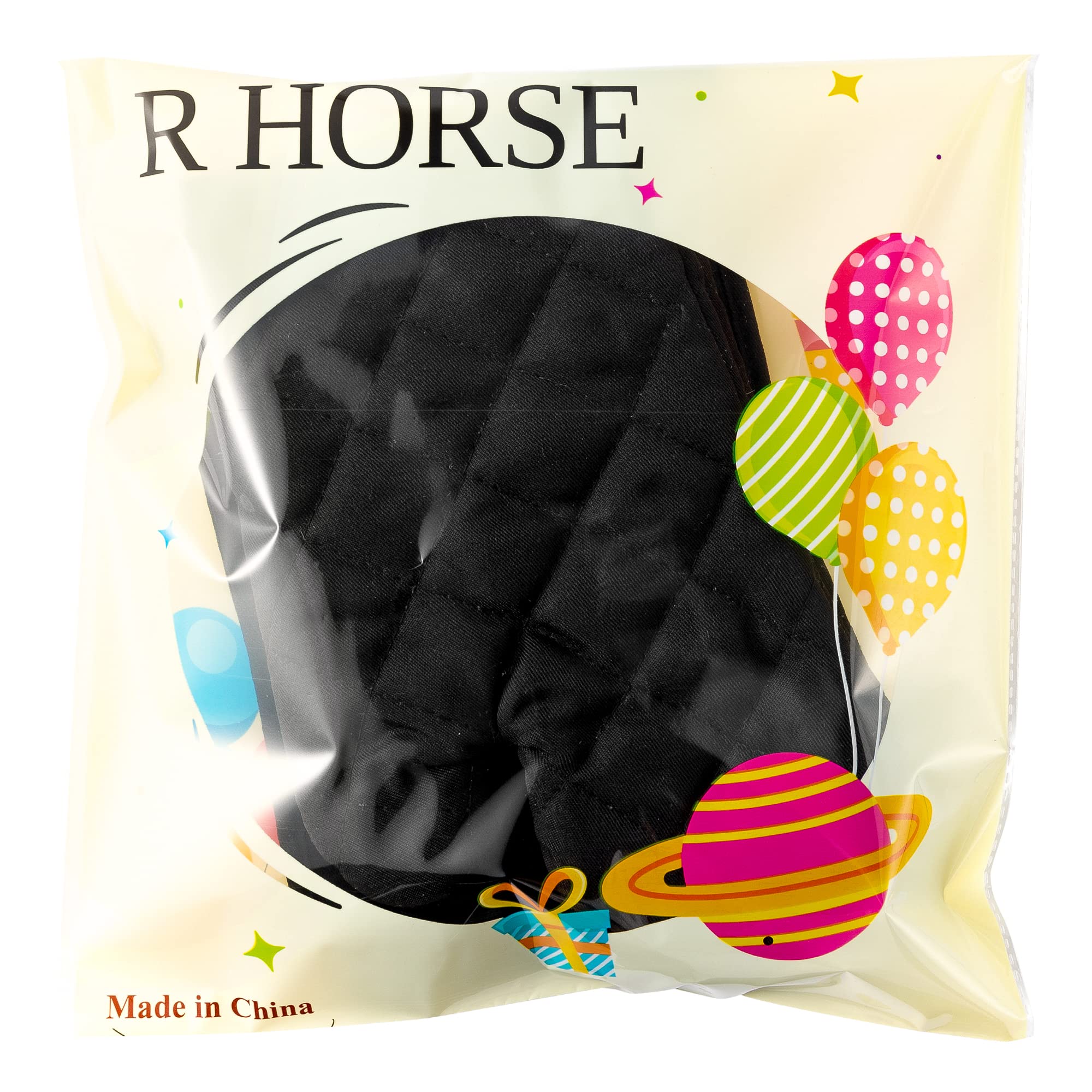 R HORSE 4-Piece Heat Resistant Oven Mitts Set with Cotton Lining - Black Kitchen Pot Holders, Cooking Gloves with Pockets & Hanging Loops - Perfect for Baking, Grilling, Roasting & Everyday Kitchen Use