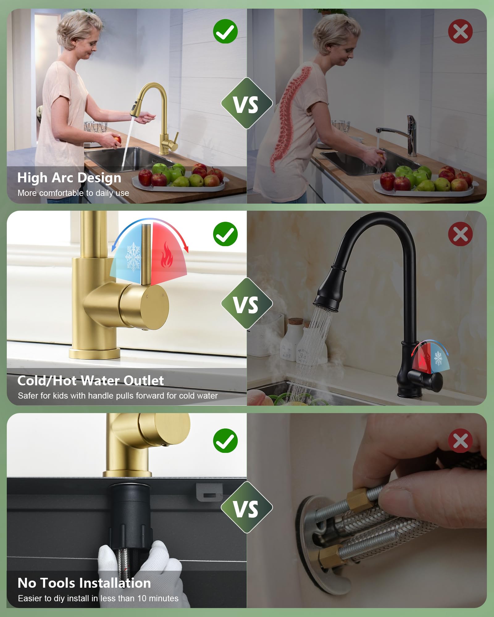 Premium Brushed Gold Single Hole Kitchen Faucet with Pull Down Sprayer - Stainless Steel Gooseneck Design for Modern Farmhouse, RV, Camper & Commercial Sinks - Perfect for Bar Prep, Dishwashing & Small Space Kitchens