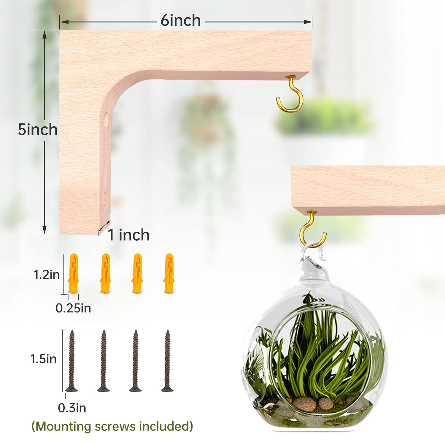 Jantens 2 Pack Wooden Hanging Plant Hooks - Indoor Plant Hangers for Flower Baskets, Pots, Wind Chimes & Lanterns - Perfect for Home Decor, Balcony & Garden Planters