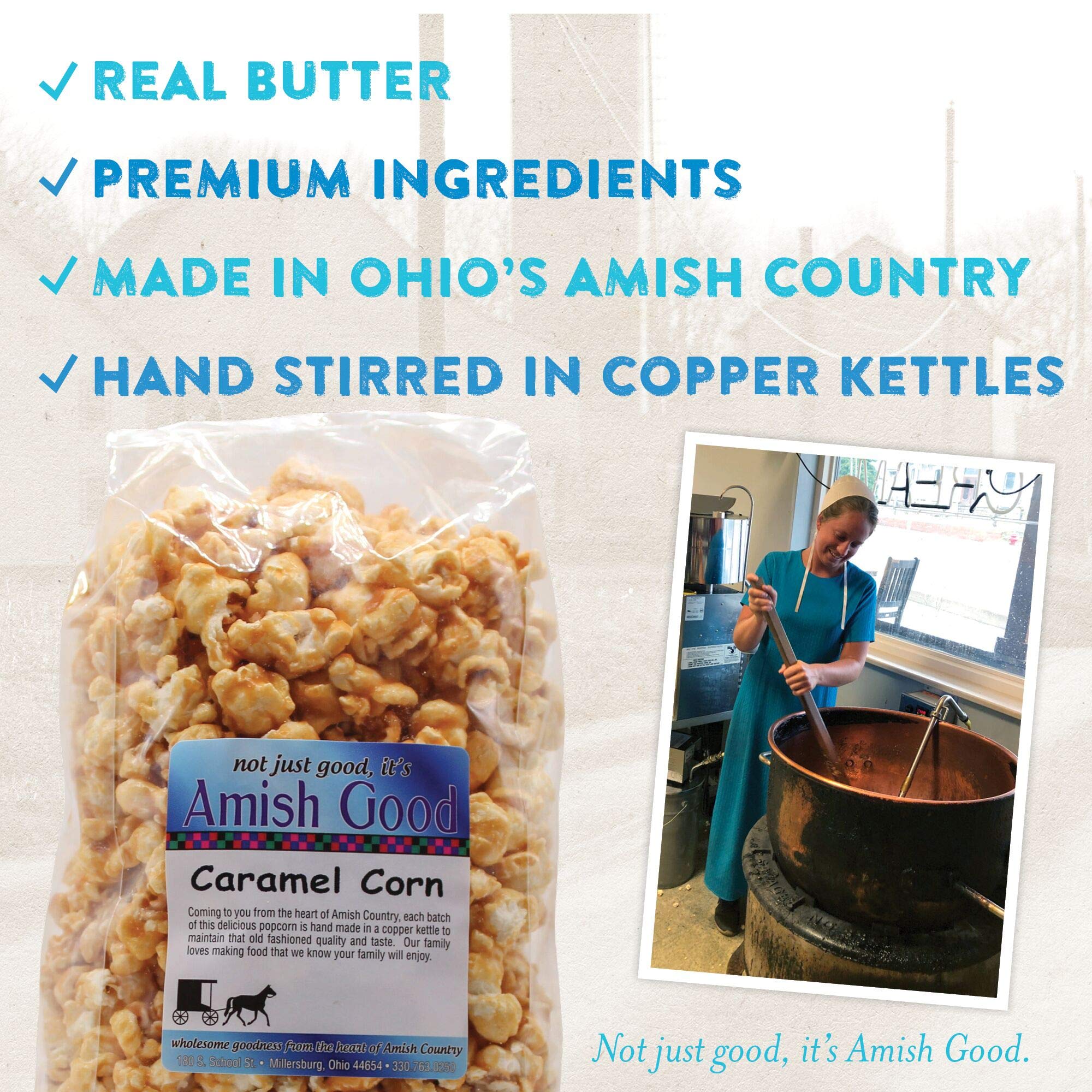 Premium Amish Caramel Popcorn with Real Butter & Coconut Oil - 2 Pack (20 oz Total) - Perfect for Movie Nights, Parties & Gifts