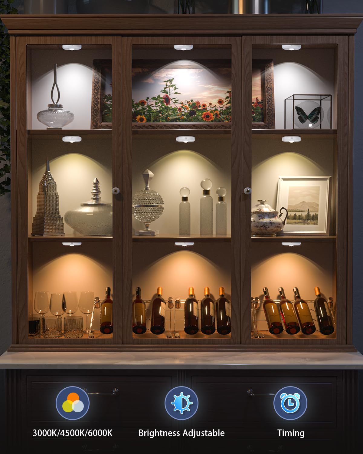 WILLED Rechargeable LED Puck Lights with Remote Control - 3 Color Temperatures, Timer & Dimmable Under Cabinet Lighting - 6 Pack for Kitchen, Closet, Shelf (Perfect for Nighttime Navigation & Accent Lighting)