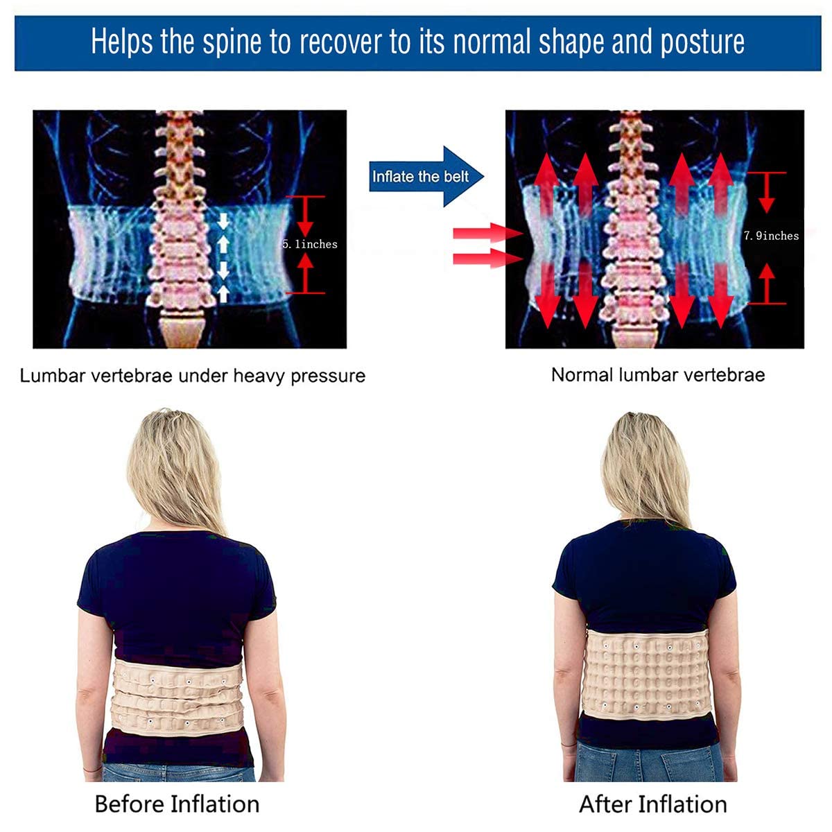 Decompression Back Belt for Lower Back Pain Relief - Spinal Air Traction Belt with Lumbar Support, Adjustable Waist 29-49 inches - Ideal for Office Workers, Drivers & Post-Surgery Recovery