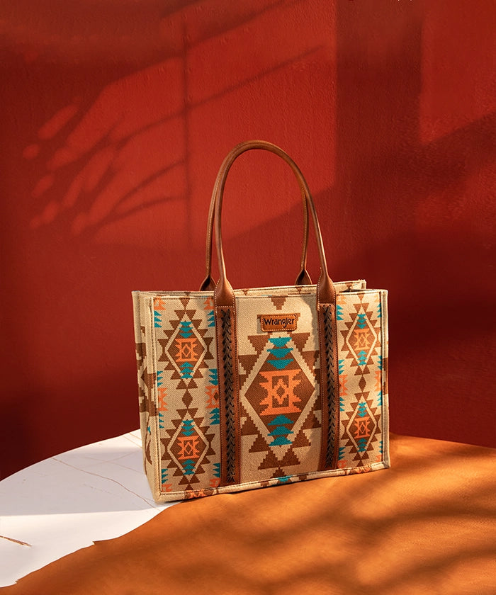 Wrangler Aztec Print Canvas Tote Bag for Women - Stylish & Durable Handbag for Shopping, Beach, Work & Travel