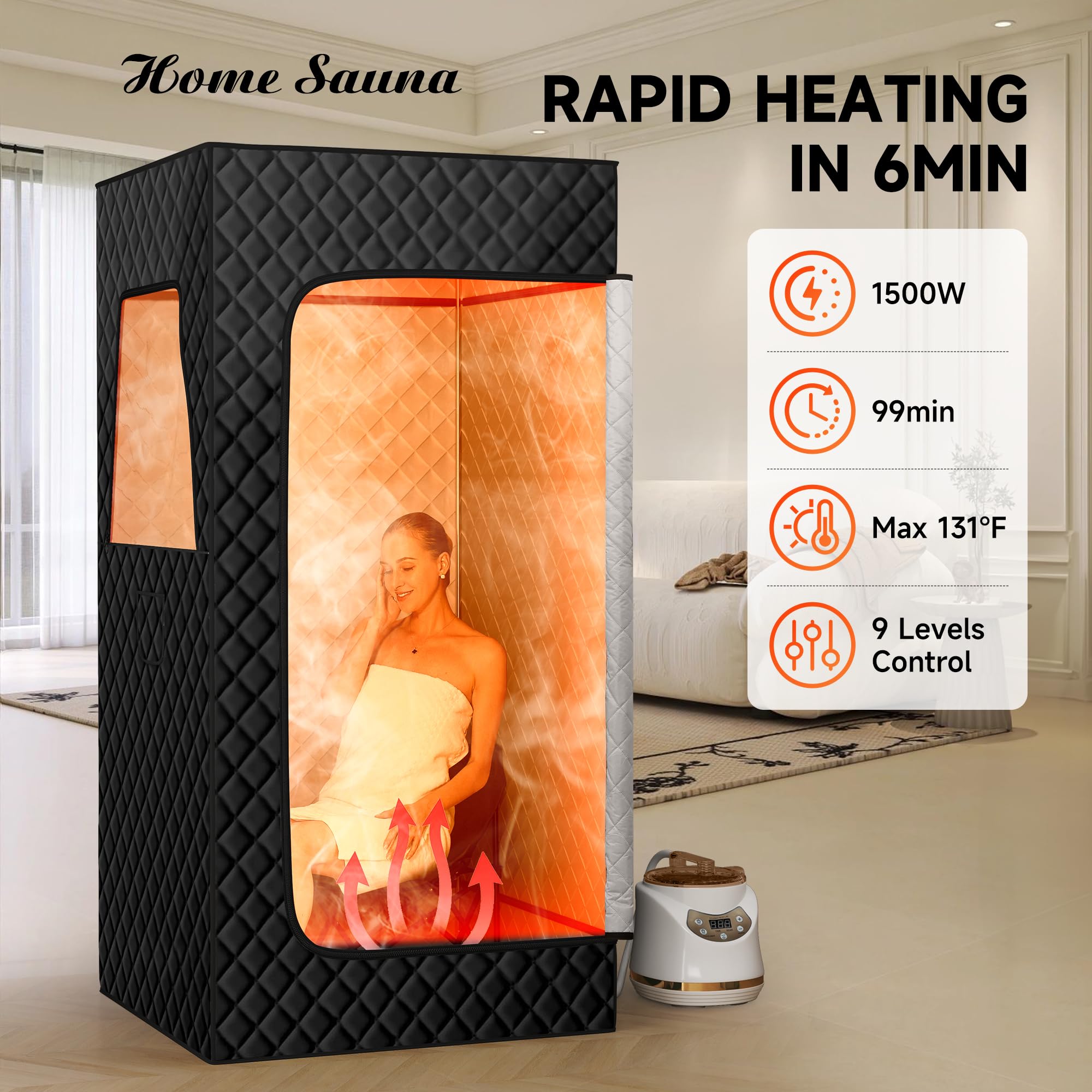 Real Relax Portable Steam Room for Home - 3'x3'x5.9' Personal Sauna Tent with 1500W Steamer, 6-Minute Fast Heating & Remote Control | Perfect for Relaxation, Detox & Muscle Recovery at Home