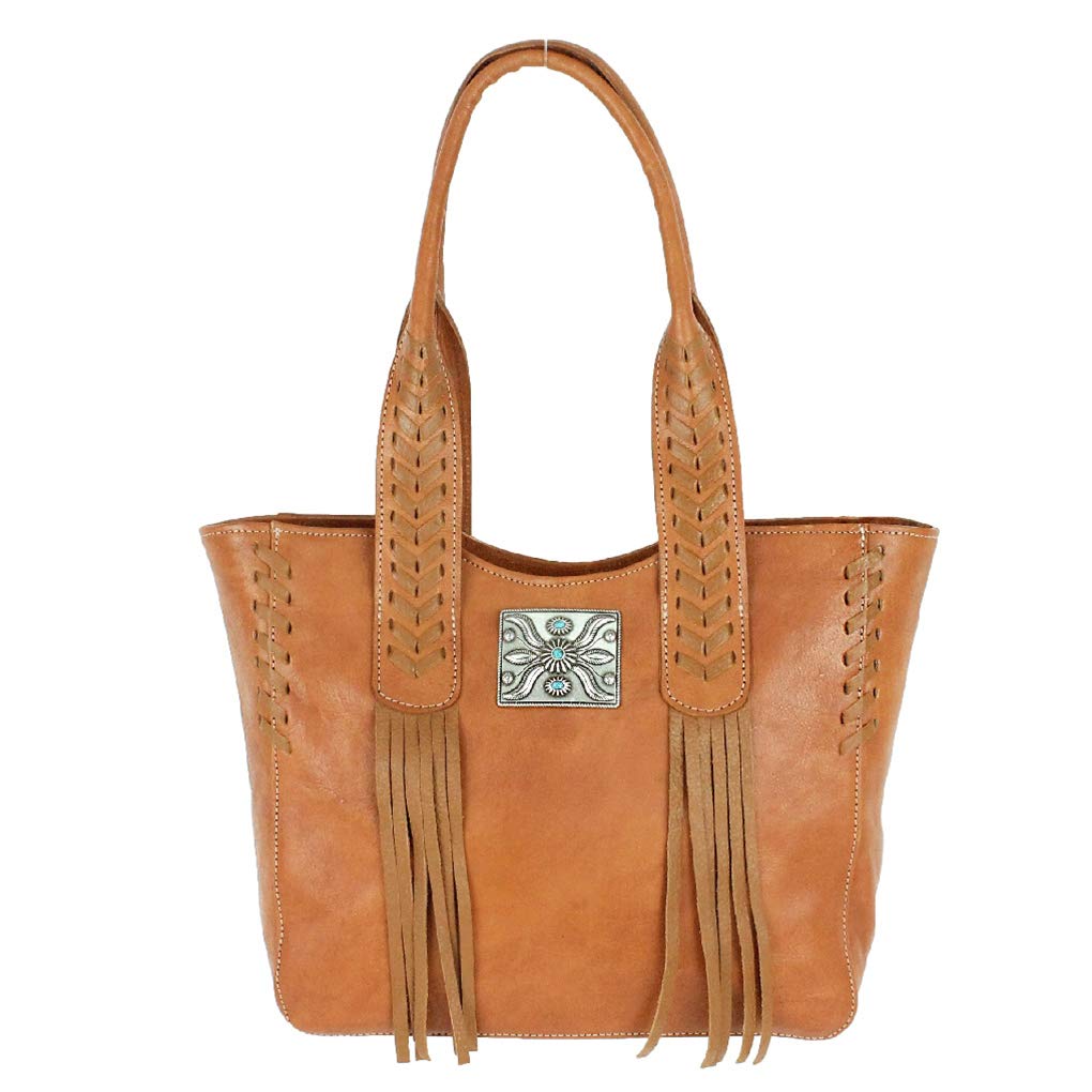 American West Leather Multi Compartment Tote Bag & Purse Holder Set - Golden Tan with Tassel - Stylish Women's Handbag for Work, Travel & Everyday Use