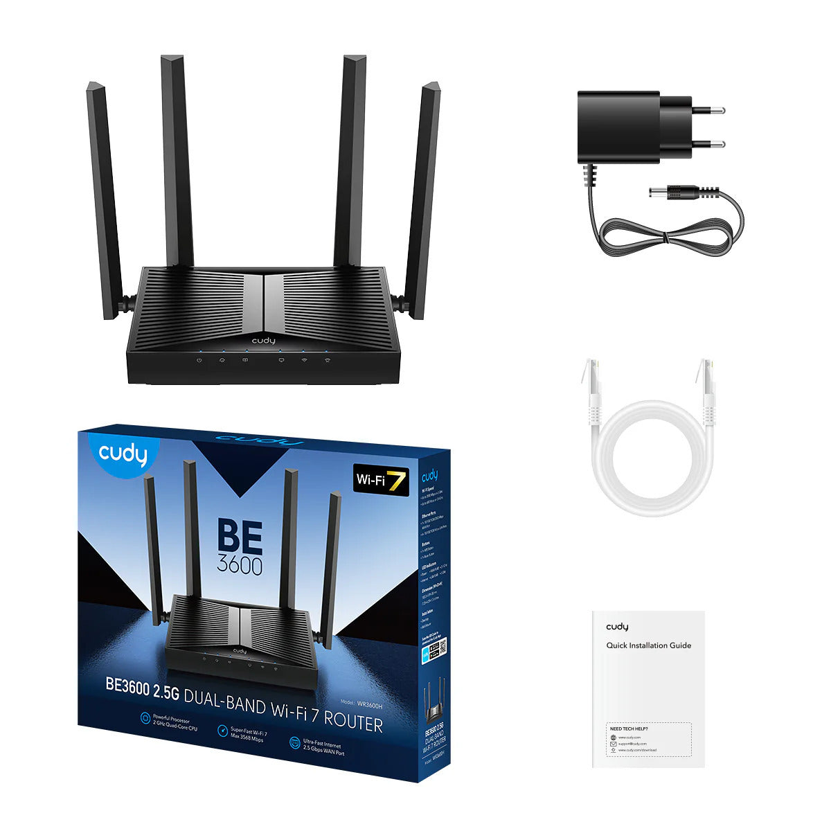 Cudy WR3600H BE3600 2.5G Dual Band WiFi 7 Router - High Speed Wireless Internet for Gaming, Streaming & Smart Home Devices