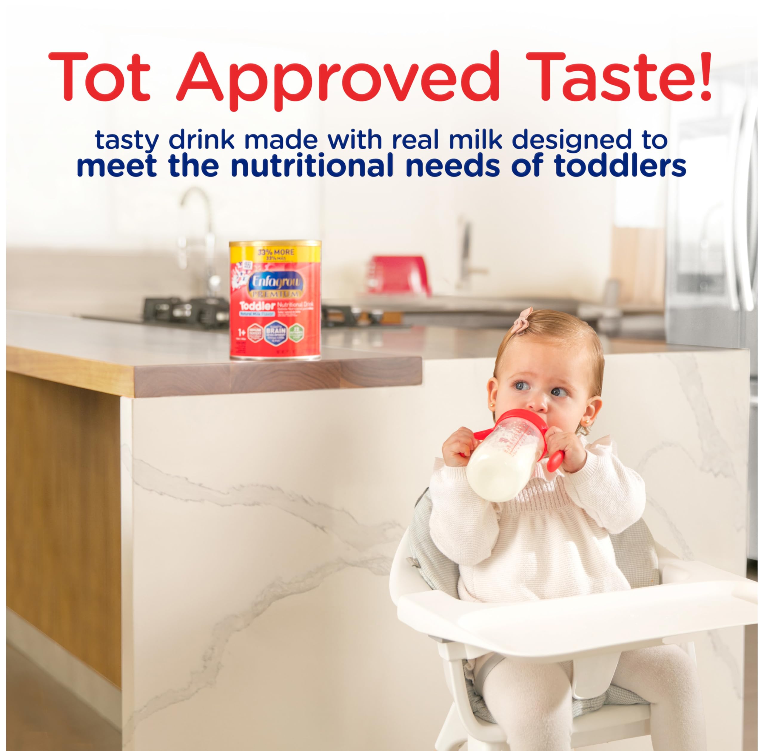 Enfagrow PREMIUM Toddler Nutritional Drink Powder with Real Milk, Omega-3 DHA for Brain Development, Prebiotics for Immune Support - Non-GMO Baby Formula (32oz Can, Pack of 12) - Ideal for Growing Toddlers at Home, Daycare or Travel
