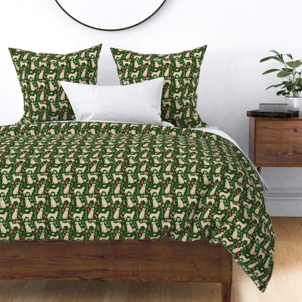 Golden Retriever Dog Christmas Duvet Cover Twin Size - Cute Pet Portrait Printed Cotton Sateen Custom Bedding for Holiday Decor & Dog Lovers
