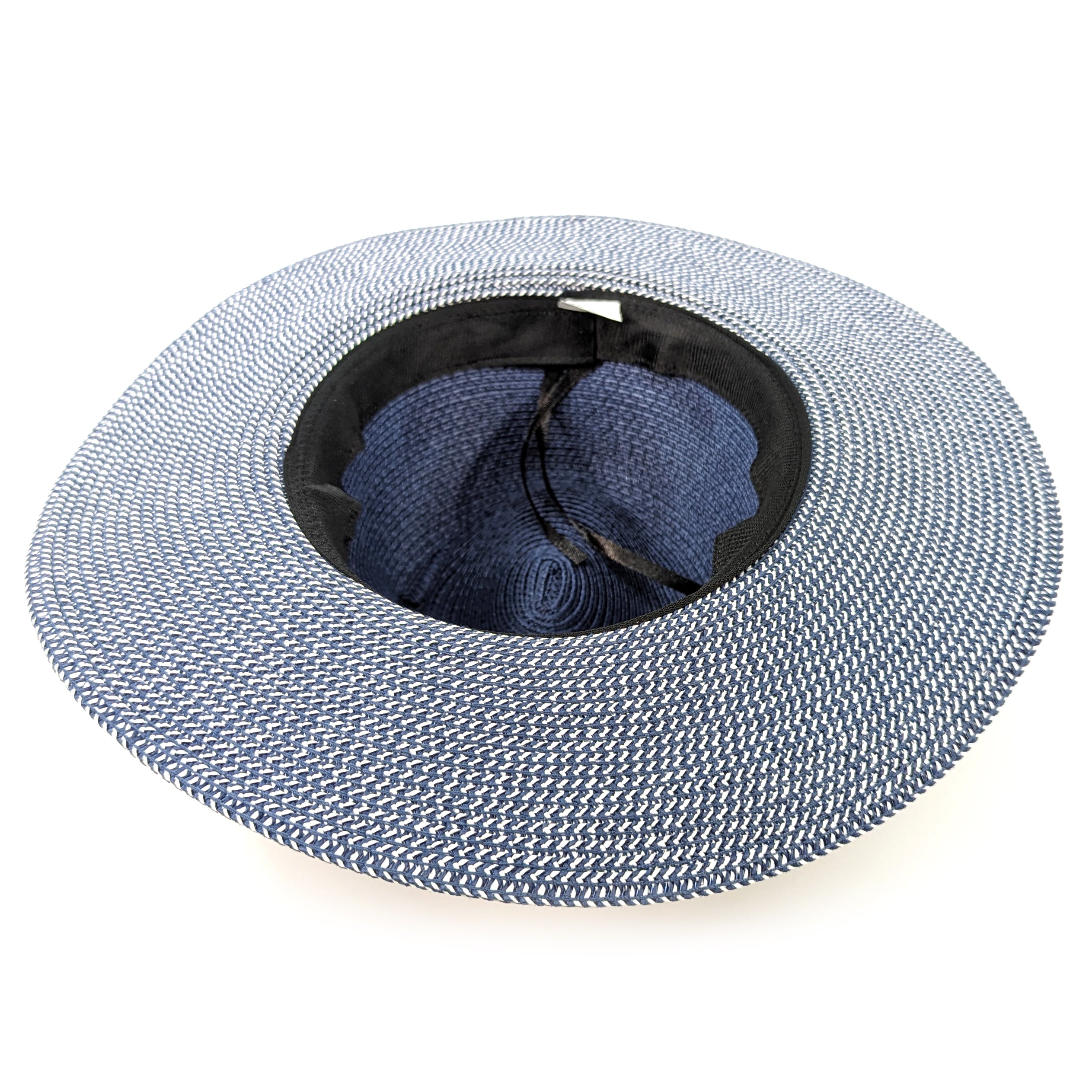 Two Tone Panama Foldable Hat for Men & Women - Mottled/Navy Blue with Adjustable Belt (57cm) - Perfect for Beach, Travel, and Outdoor Activities