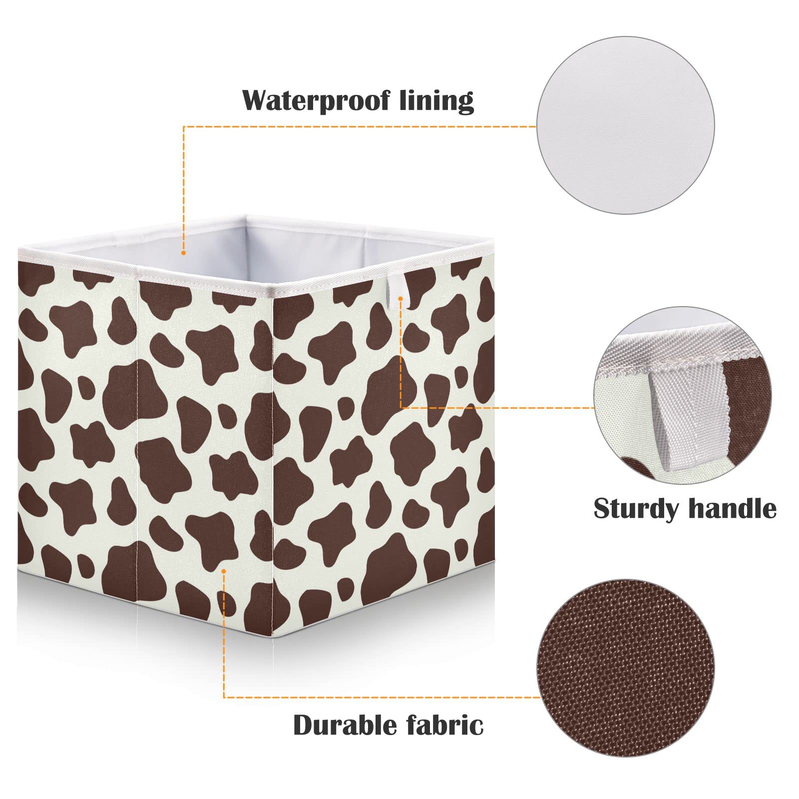 Brown & White Cow Print Collapsible Storage Basket - Square Fabric Bin Organizer for Nursery, Kids Room, Toys & Clothes | Foldable Shelving Solution for Home Organization