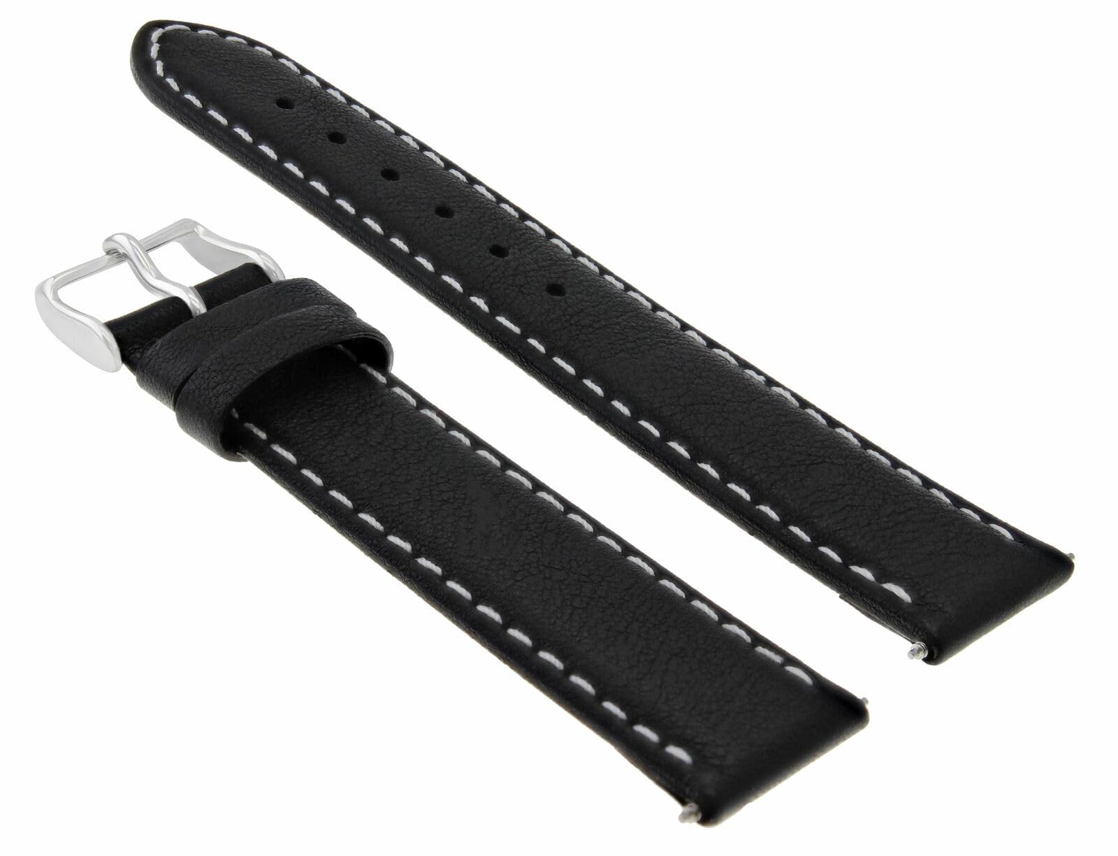 20mm Leather Watch Band for Tag Heuer Carrera - Black with White Stitching | Dress & Casual Style
