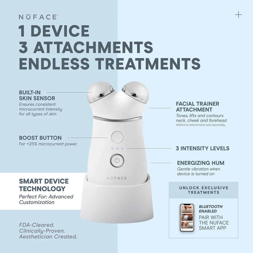 NuFACE Trinity Facial Toning Device Complete Set - Anti-Aging Microcurrent Therapy with Wrinkle Reducer & Lip/Eye Attachments for Glowing Skin | At-Home Spa Treatment & Professional Skincare Routine