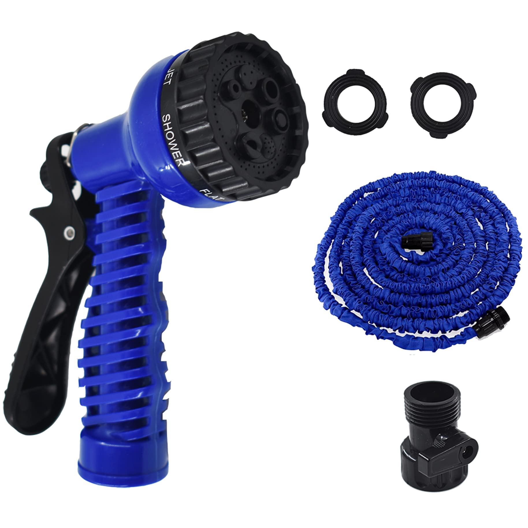 Expandable Garden Hose 25/50/75/100 FT - No Kink, Lightweight & Flexible Water Hose with 7 Function Spray Nozzle - Leakproof Expanding Hose for Garden Watering, Car Washing & Outdoor Cleaning (Blue, 50 FT)