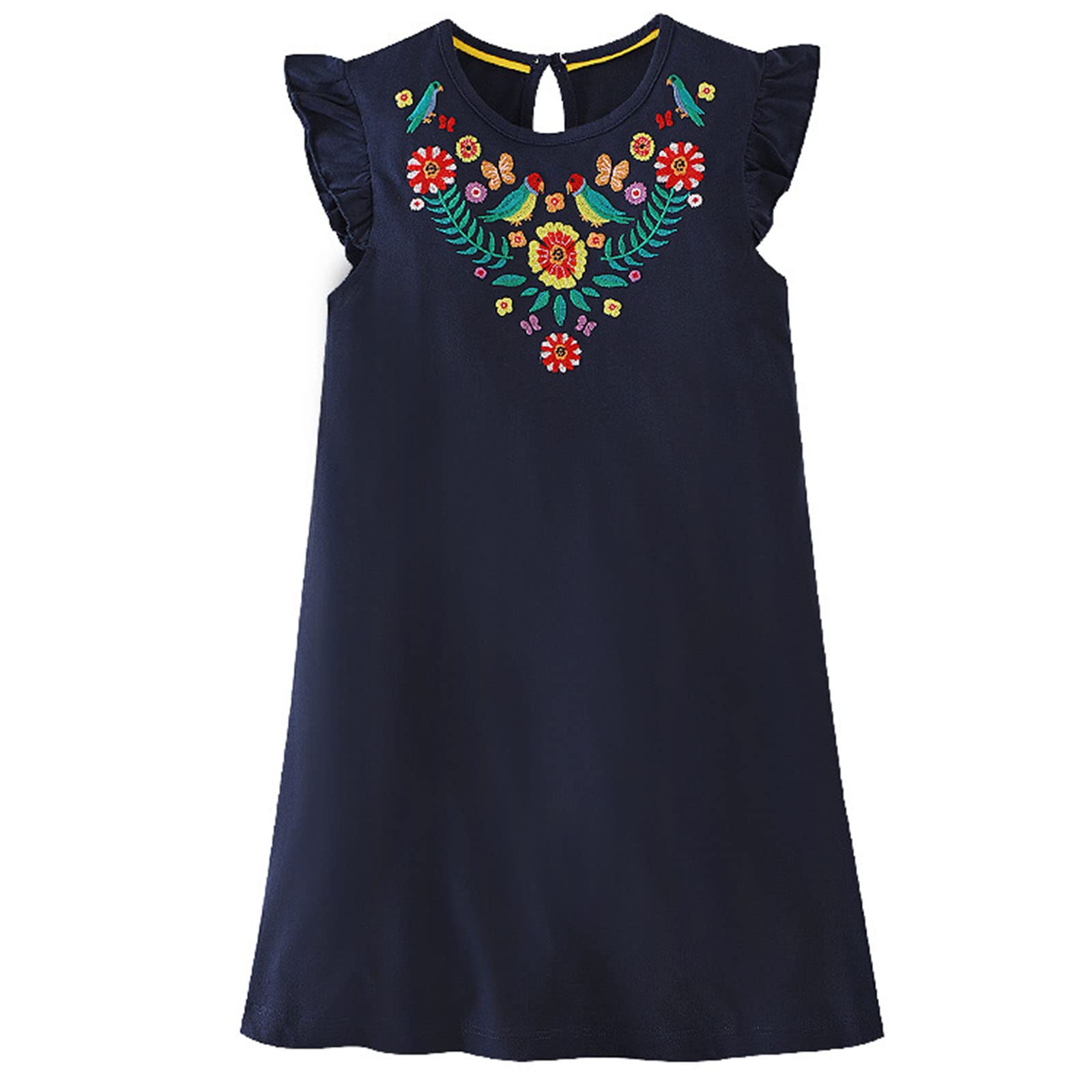 MZM Toddler Girls Summer Casual Dresses - Ruffle Sleeve Floral Print Cotton Dress for Kids | Perfect for Birthday Parties, Playdates & Outdoor Activities