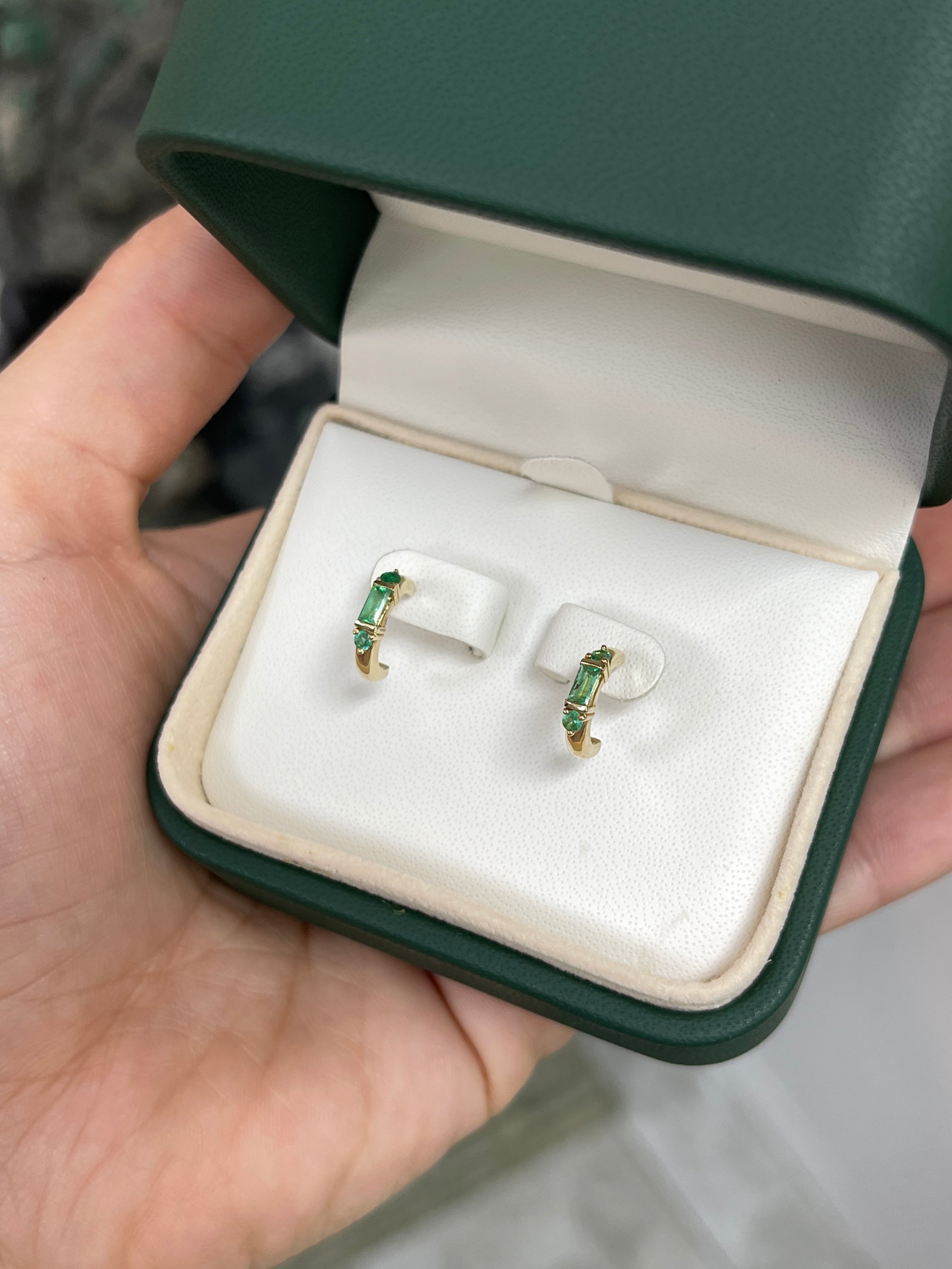 0.50tcw Natural Emerald Half Hoop Earrings in 14K Gold - Elegant Petite Hoop Earrings for Women, Perfect for Everyday Wear, Office & Special Occasions