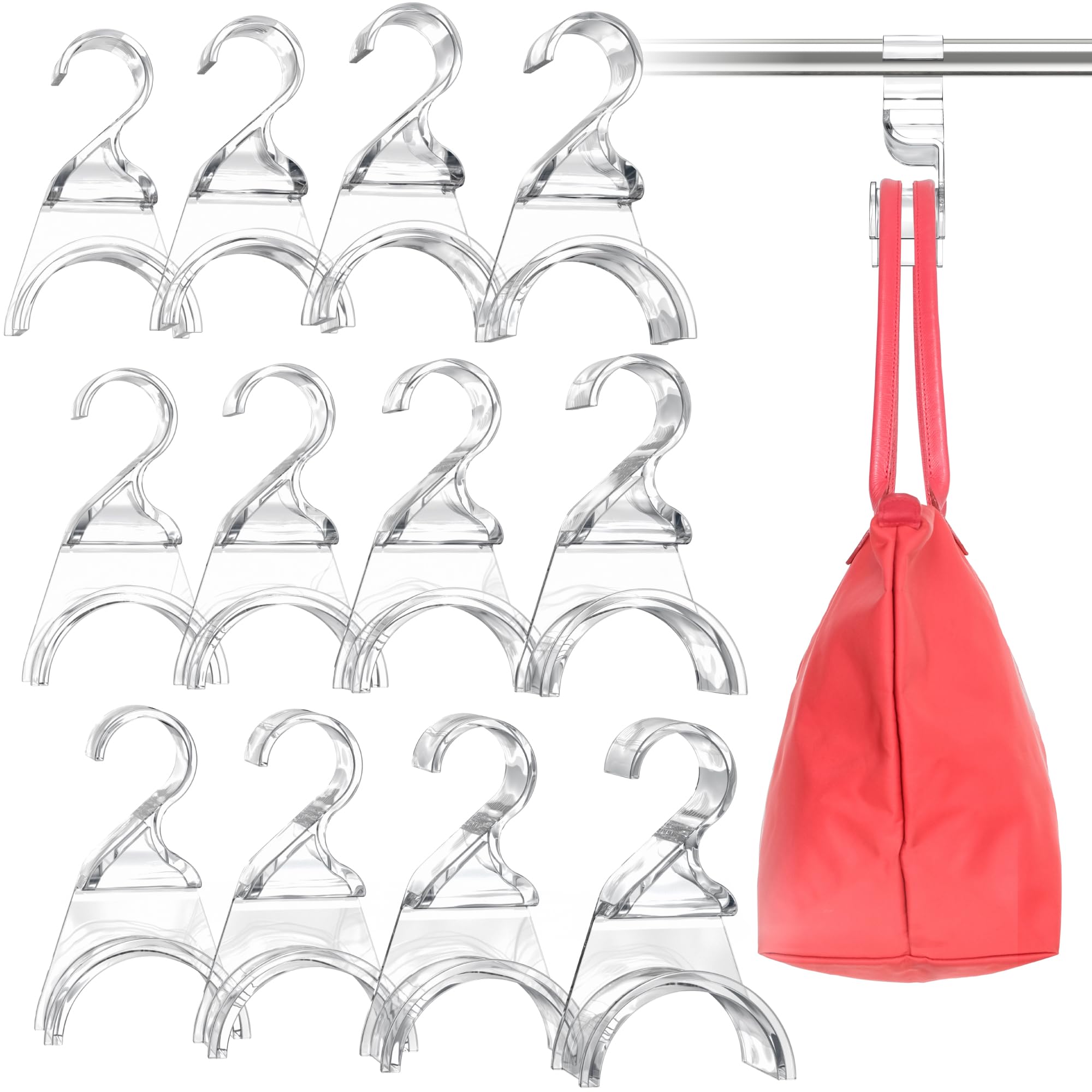 Wiosi 12-Pack Clear Acrylic Purse Hangers - Heavy Duty Handbag Hooks for Luxury Closet Organization - Space Saving Storage Solution for Purses, Backpacks & Accessories | Perfect for Walk-in Closets, Bedroom Storage & Retail Display
