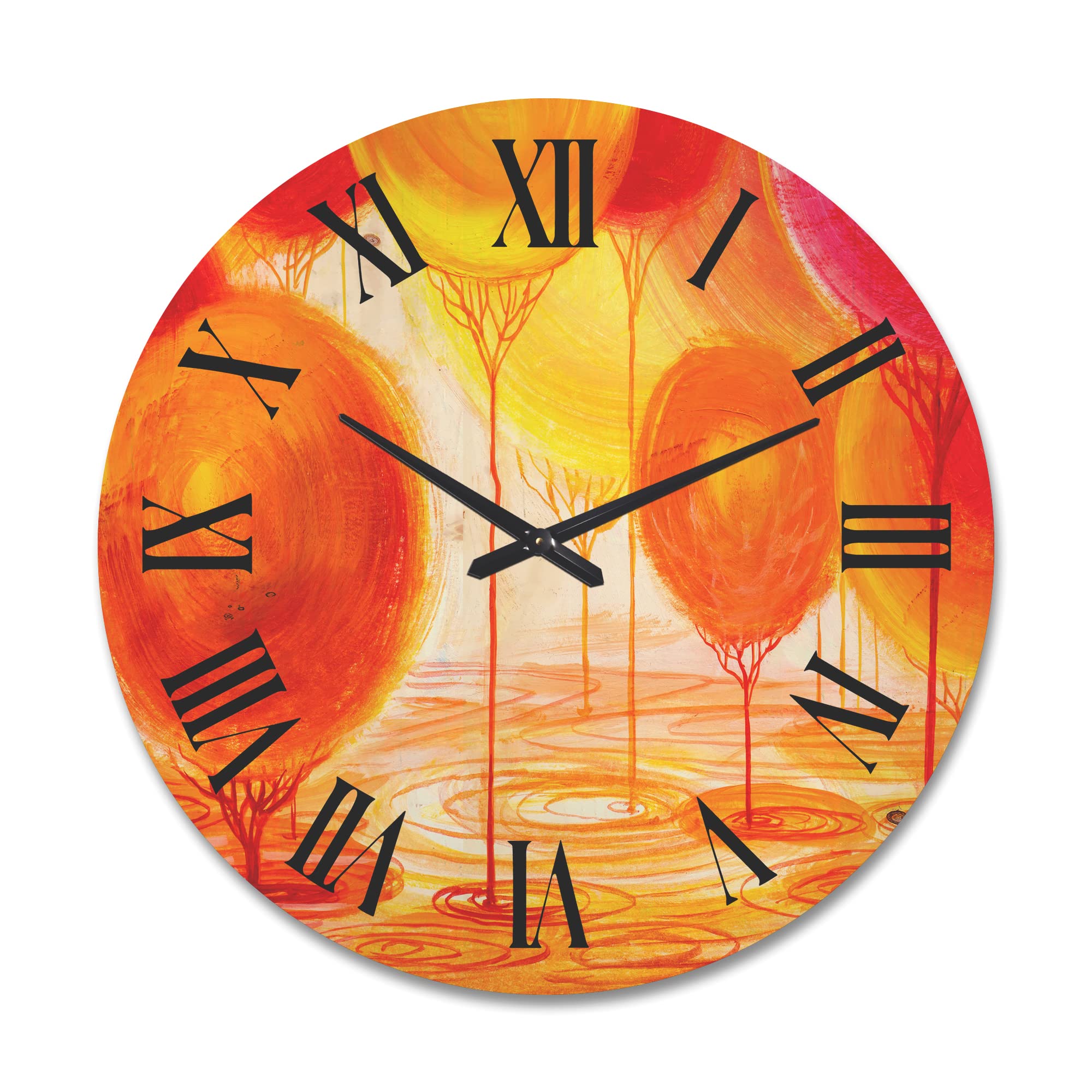 DesignQ 'Ornamental Colorful Trees II' Modern Large Wood Wall Clock - Fantasy & Sci-Fi Inspired Oversized Decorative Clock for Living Room, Bedroom & Office Décor | Perfect for Home, Office & Gift Giving