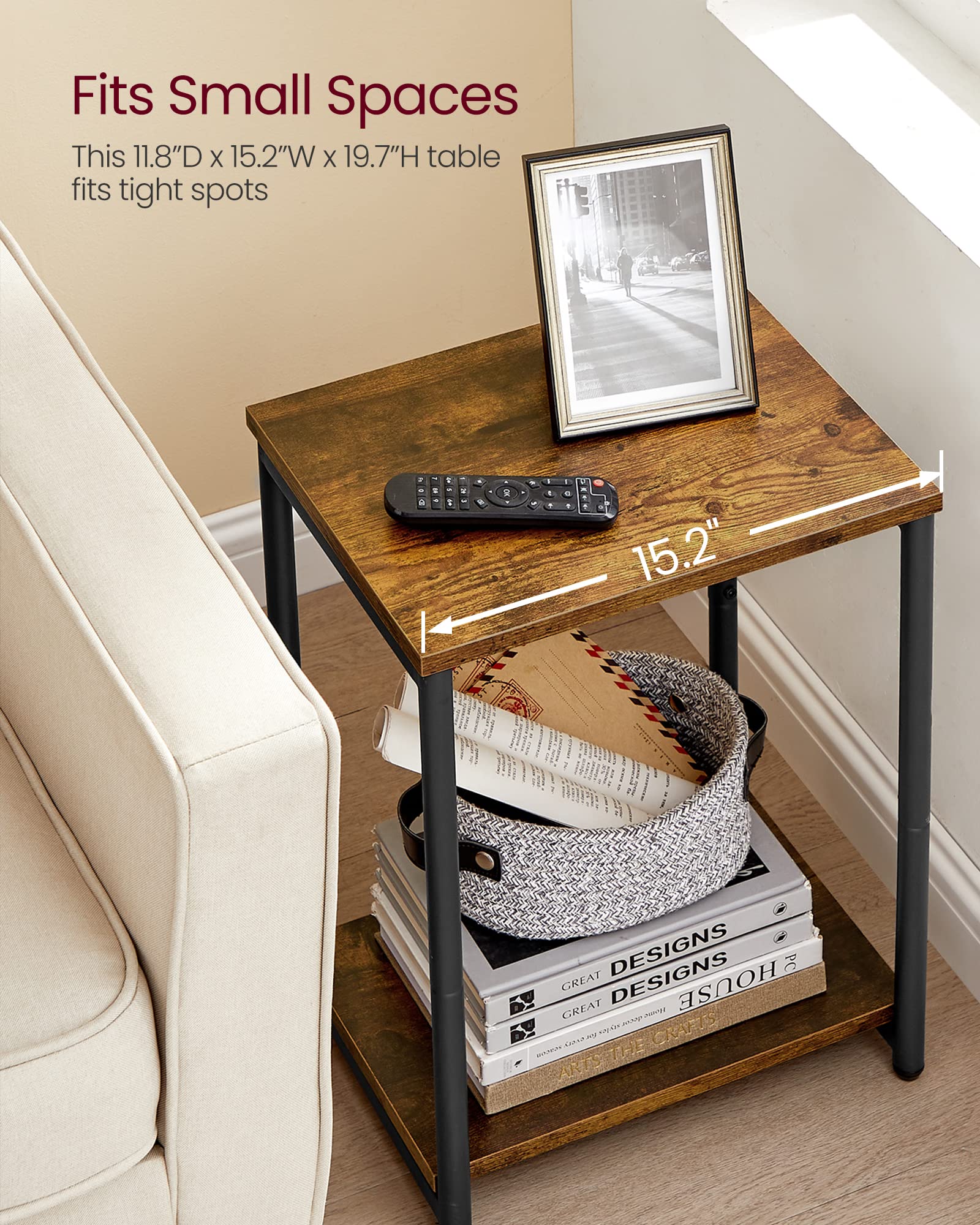 VASAGLE 2-Piece Side Table Set, Small End Table & Nightstand for Living Room, Bedroom, Office, Bathroom - Rustic Brown & Black ULET272B01 | Perfect for Coffee Table, Sofa Side Table, Bedside Nightstand & Bathroom Storage