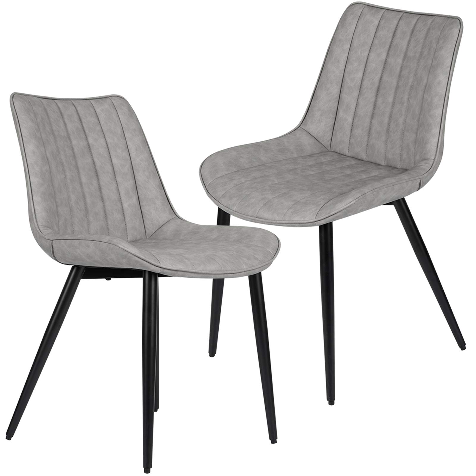 Mid Century Modern Faux Leather Dining Chairs Set of 2 - Upholstered Kitchen & Living Room Chairs with Metal Legs in Gray - Perfect for Small Spaces, Breakfast Nooks & Contemporary Dining Areas