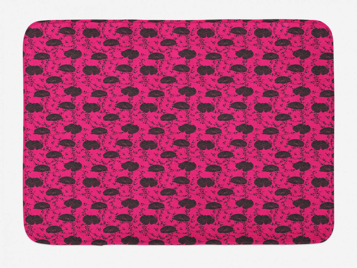 Ambesonne Floral Bath Mat - Non-Slip Plush Bathroom Rug with Abstract Poppy Flowers & Polka Dots Design, 29.5