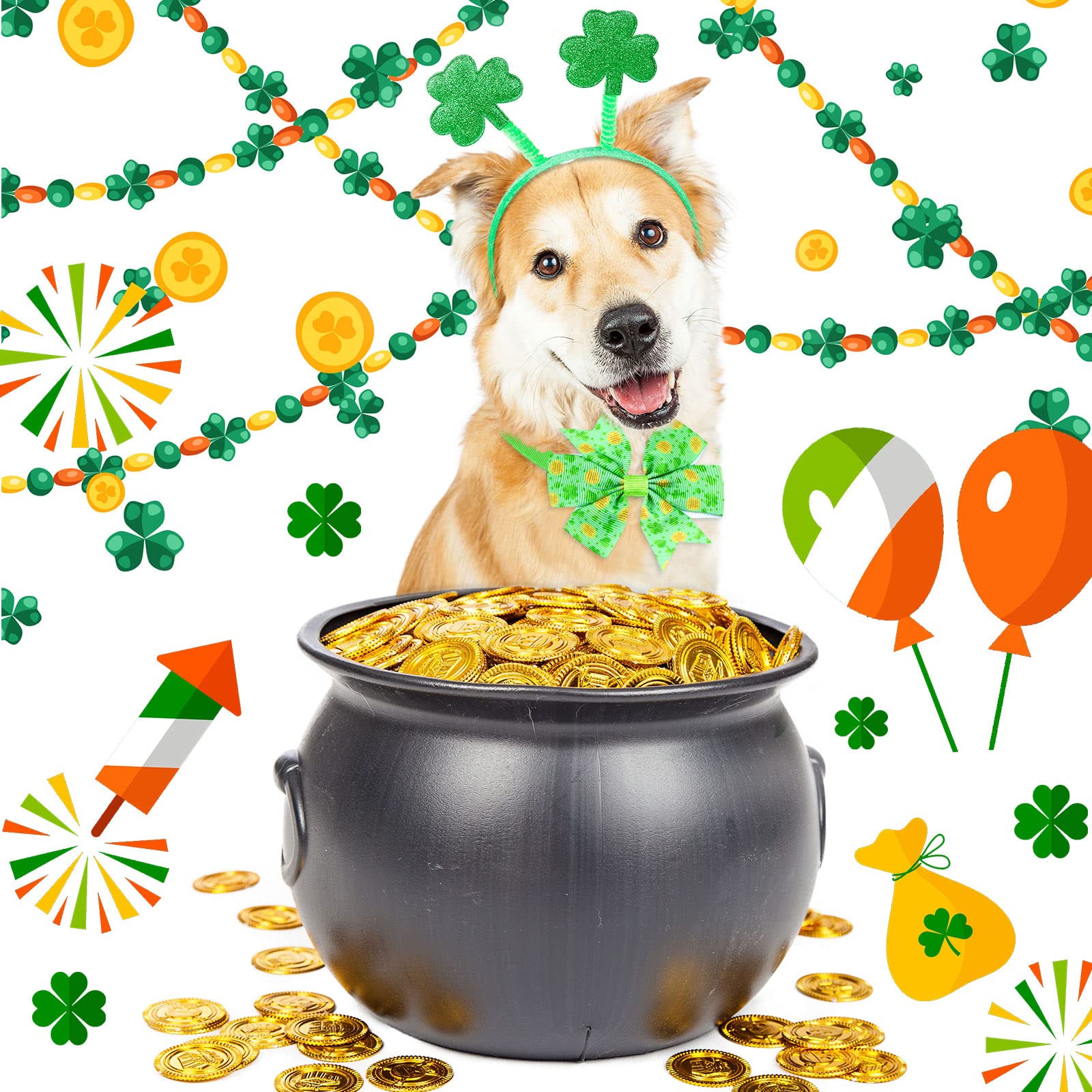 40 Pcs St. Patrick's Day Dog Bow Ties & Cat Bowties - Shamrock Pet Collar Accessories for Puppy Kitten - Festive Holiday Party Grooming Wear for Pets - Perfect for St. Patrick's Day Parties & Pet Photo Shoots