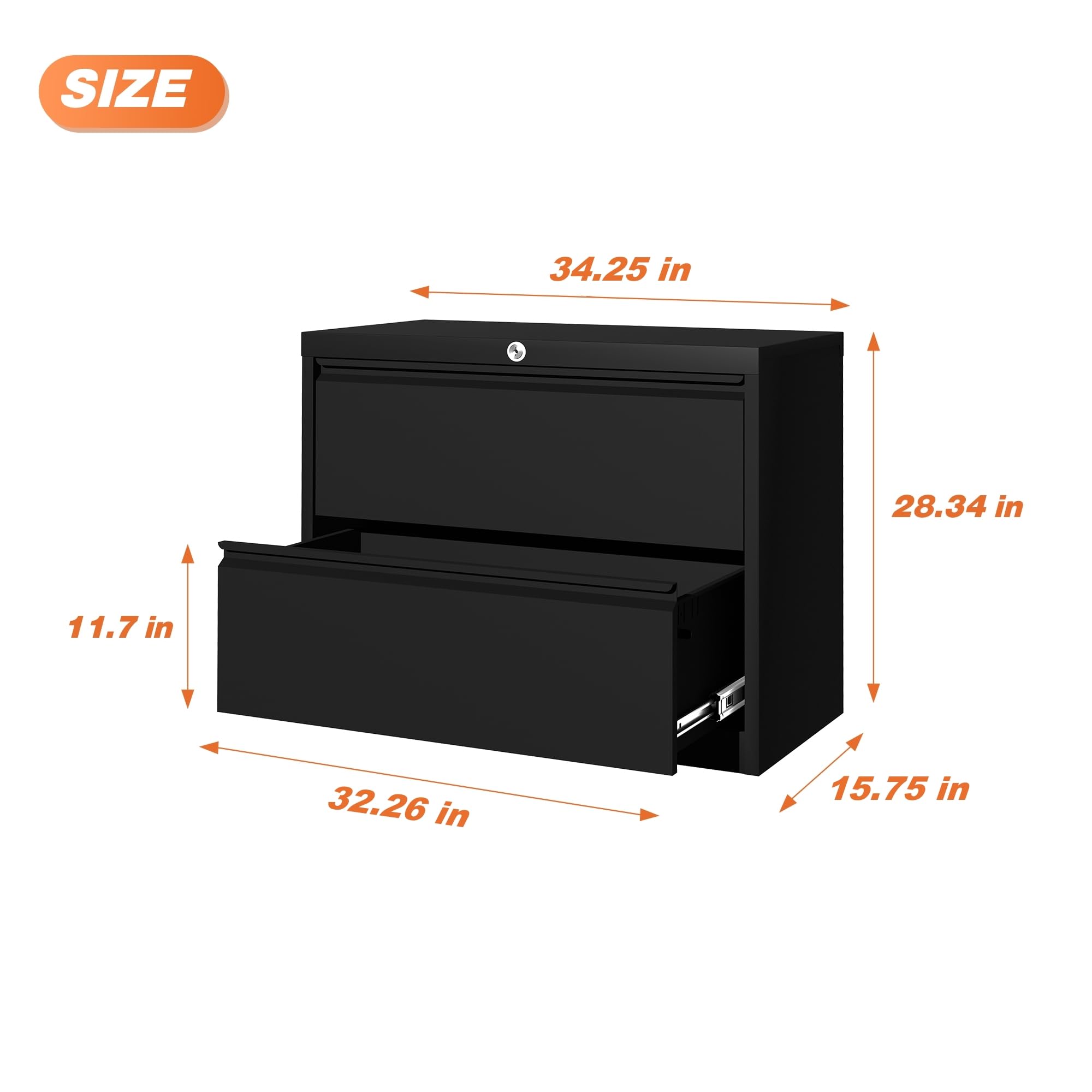 METAN 2-Drawer Metal Lateral Filing Cabinet - Locking Steel Wide File Storage for Legal/Letter/A4 Documents - Home Office Organization - Black (Assembly Required) | Perfect for Office, Study Room & Home Workspace