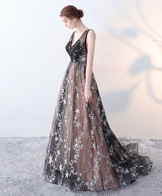 Elegant Black V-Neck Long Prom Dress for Women - Formal Evening Gown for Homecoming, Ball, and Special Occasions
